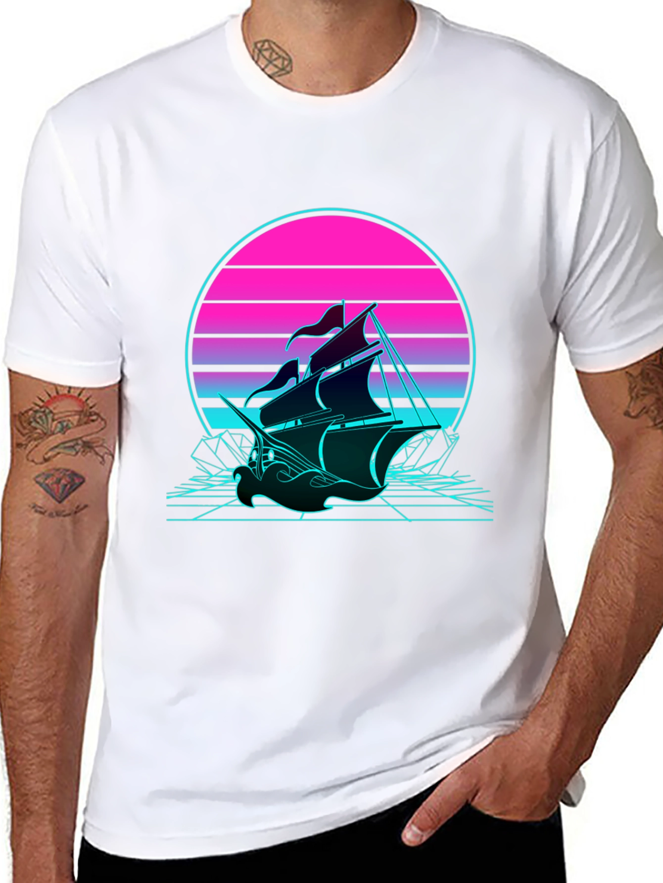 Retro Wave Sailing Ship T-Shirt