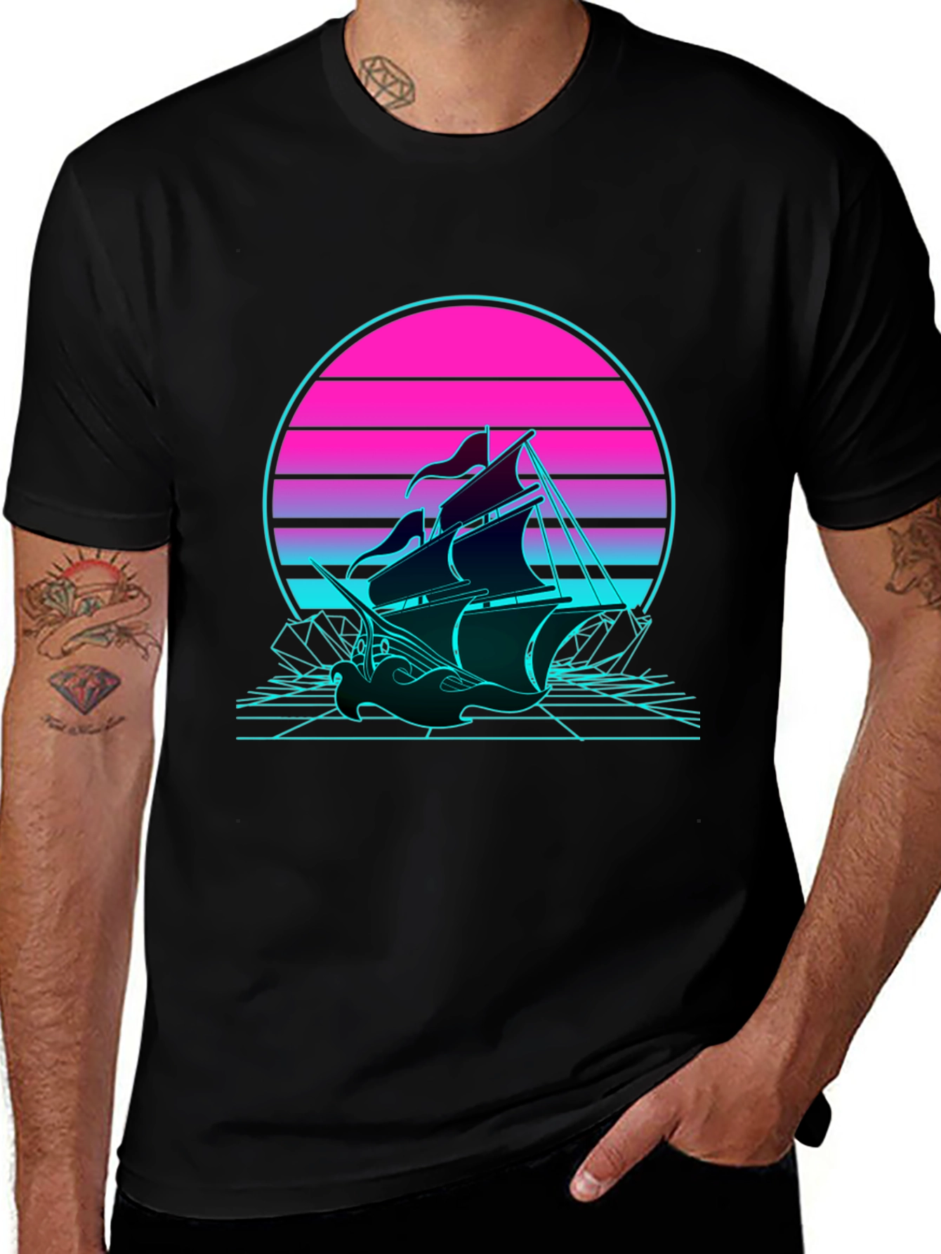 Retro Wave Sailing Ship T-Shirt