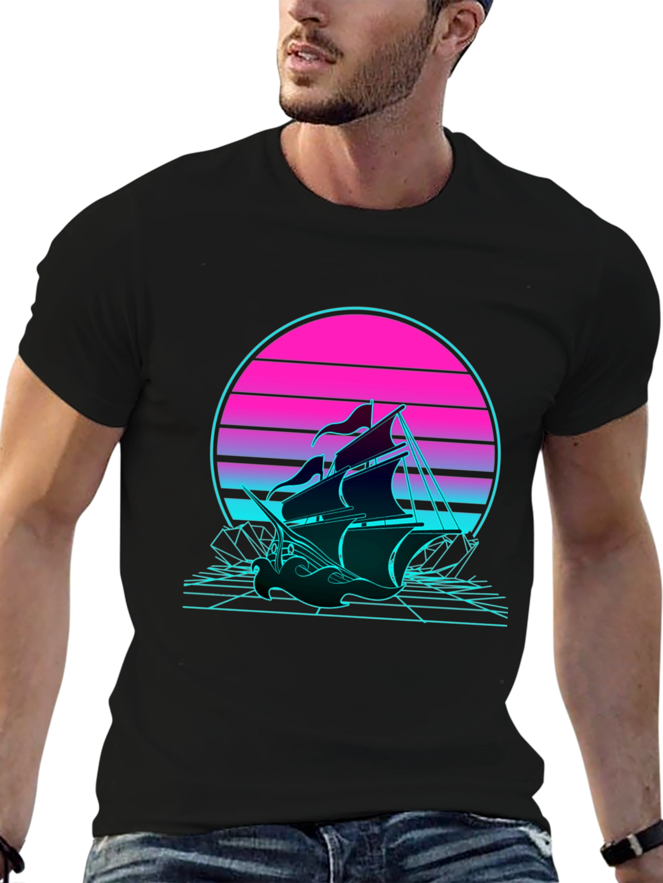 Retro Wave Sailing Ship T-Shirt
