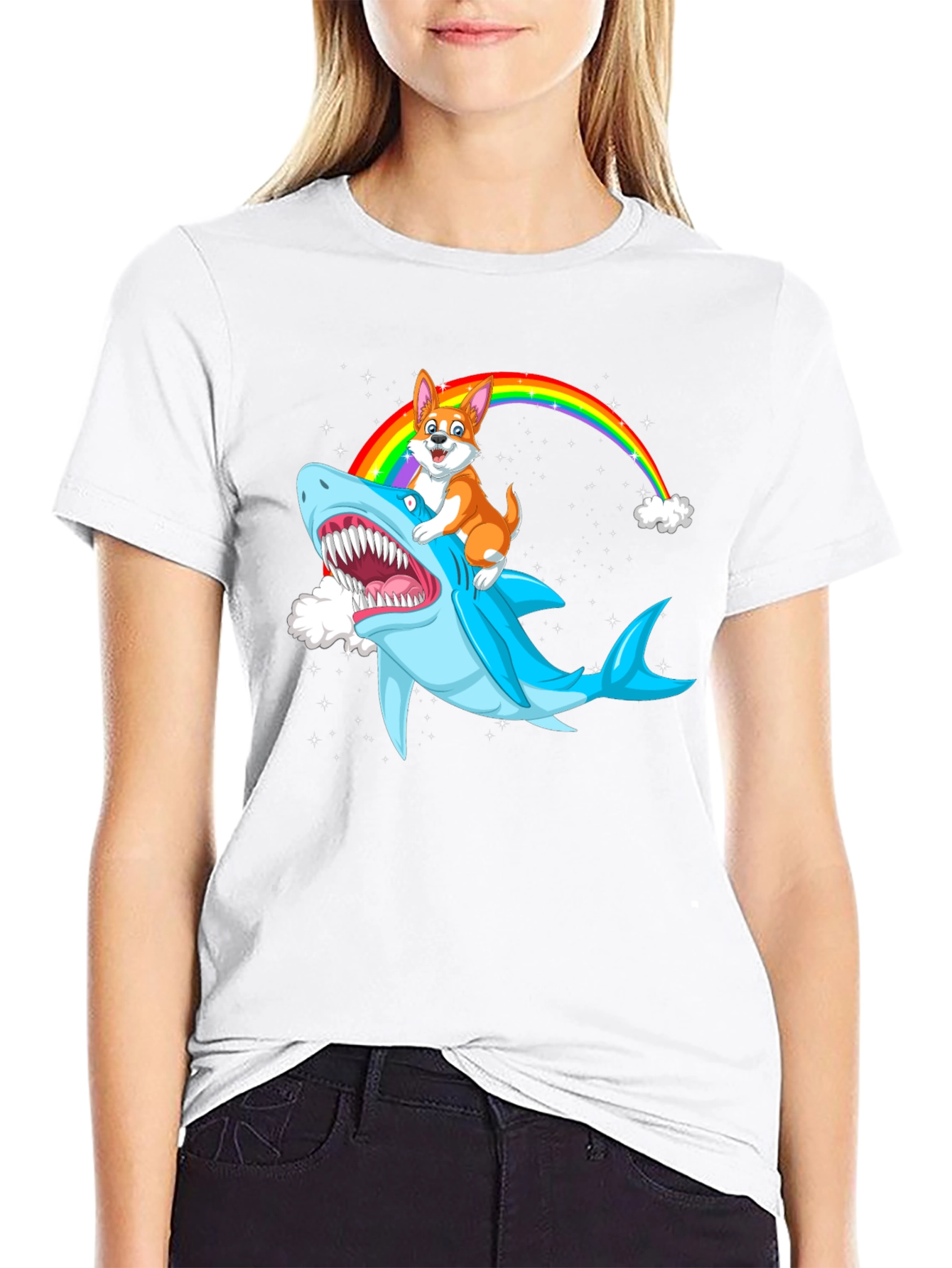 Shark Corgi Rainbow T-Shirt