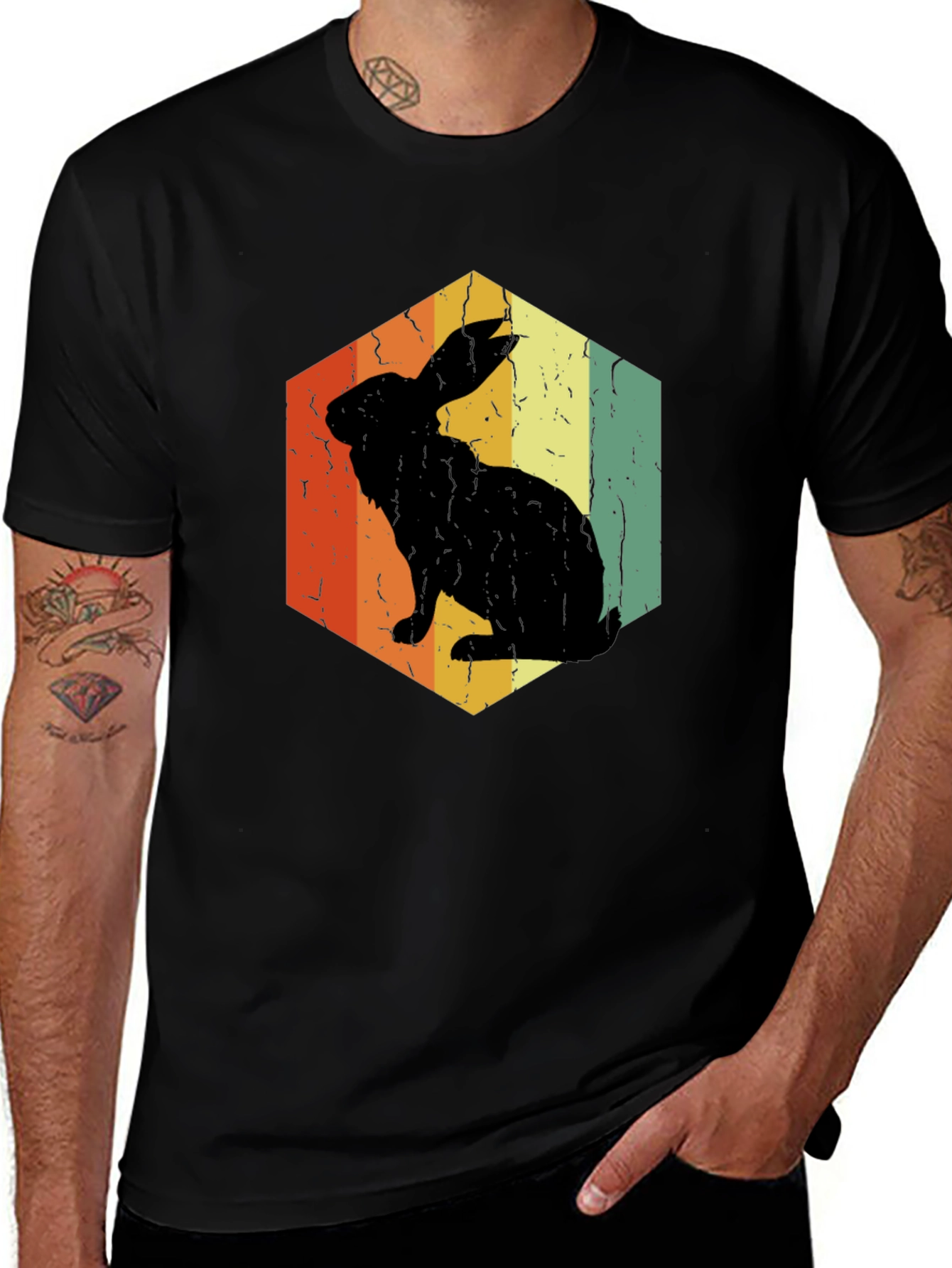 Retro Rabbit Hexagon Graphic T-Shirt