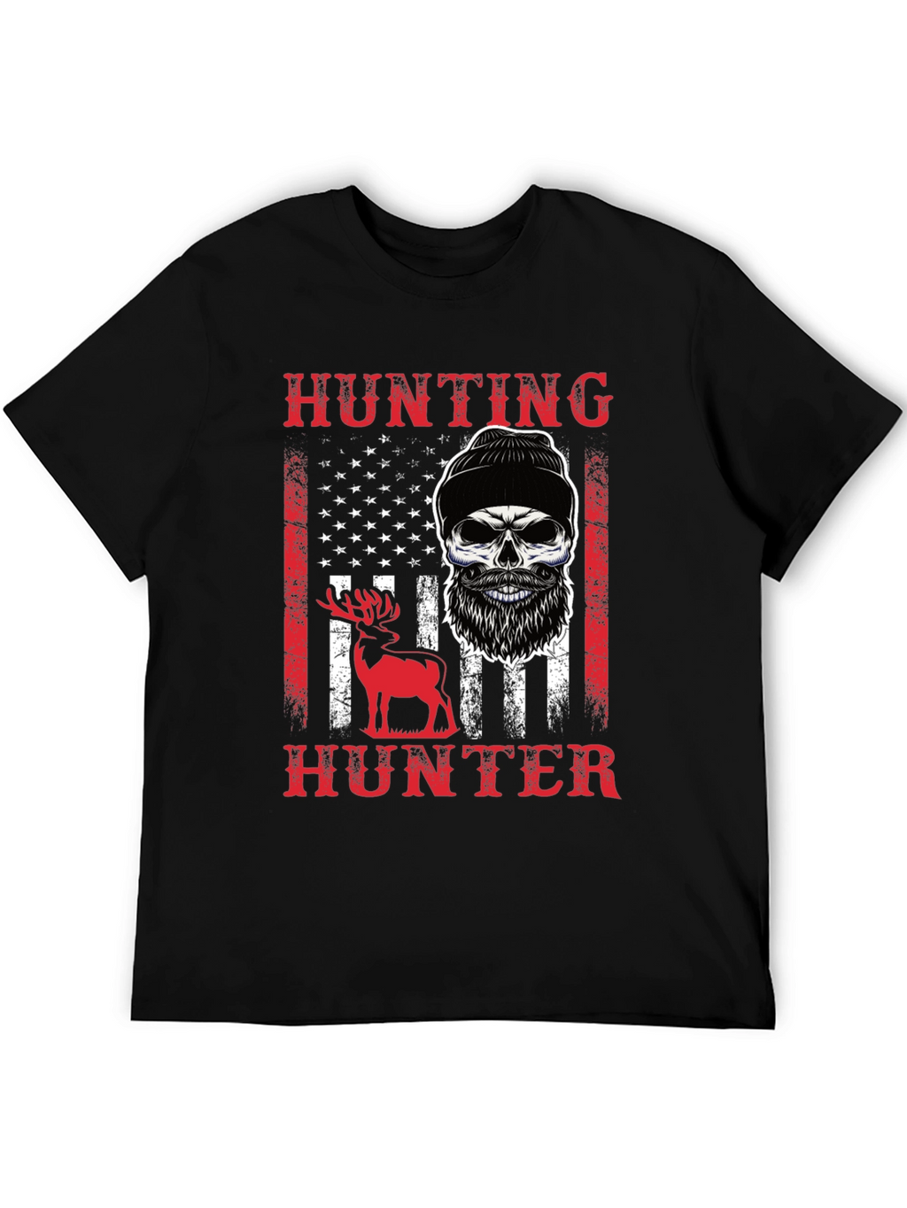 Hunting Hunter T-Shirt Skull Deer USA Flag