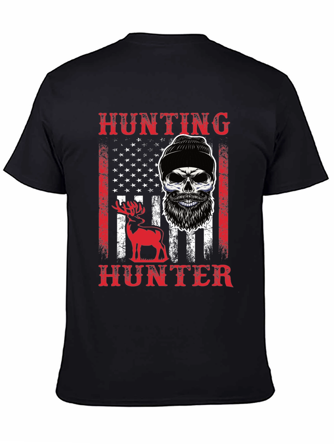 Hunting Hunter T-Shirt Skull Deer USA Flag