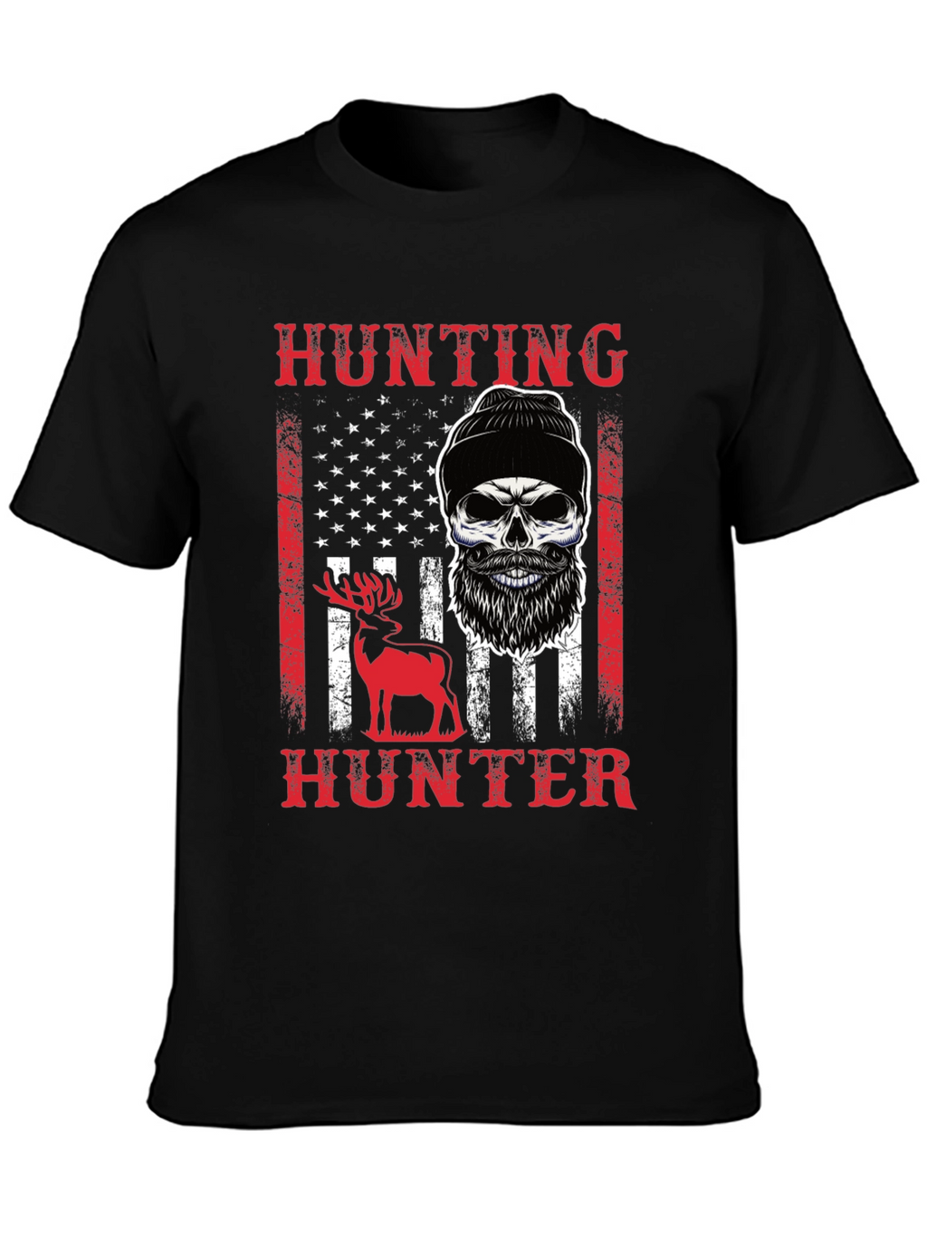 Hunting Hunter T-Shirt Skull Deer USA Flag