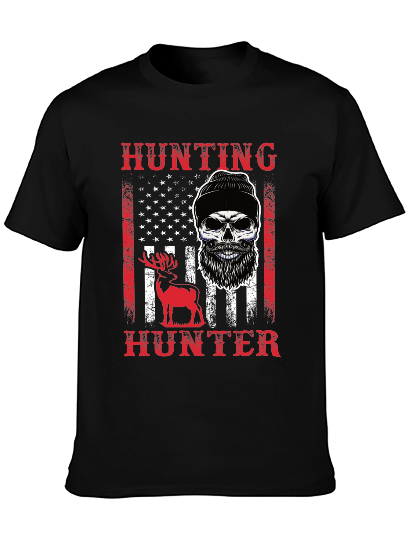 Hunting Hunter T-Shirt Skull Deer USA Flag