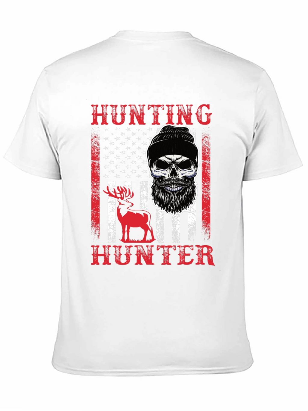 Hunting Hunter T-Shirt Skull Deer USA Flag
