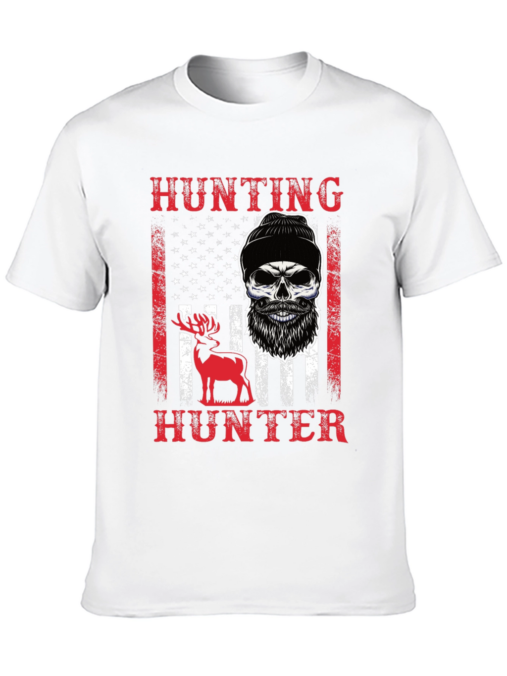 Hunting Hunter T-Shirt Skull Deer USA Flag