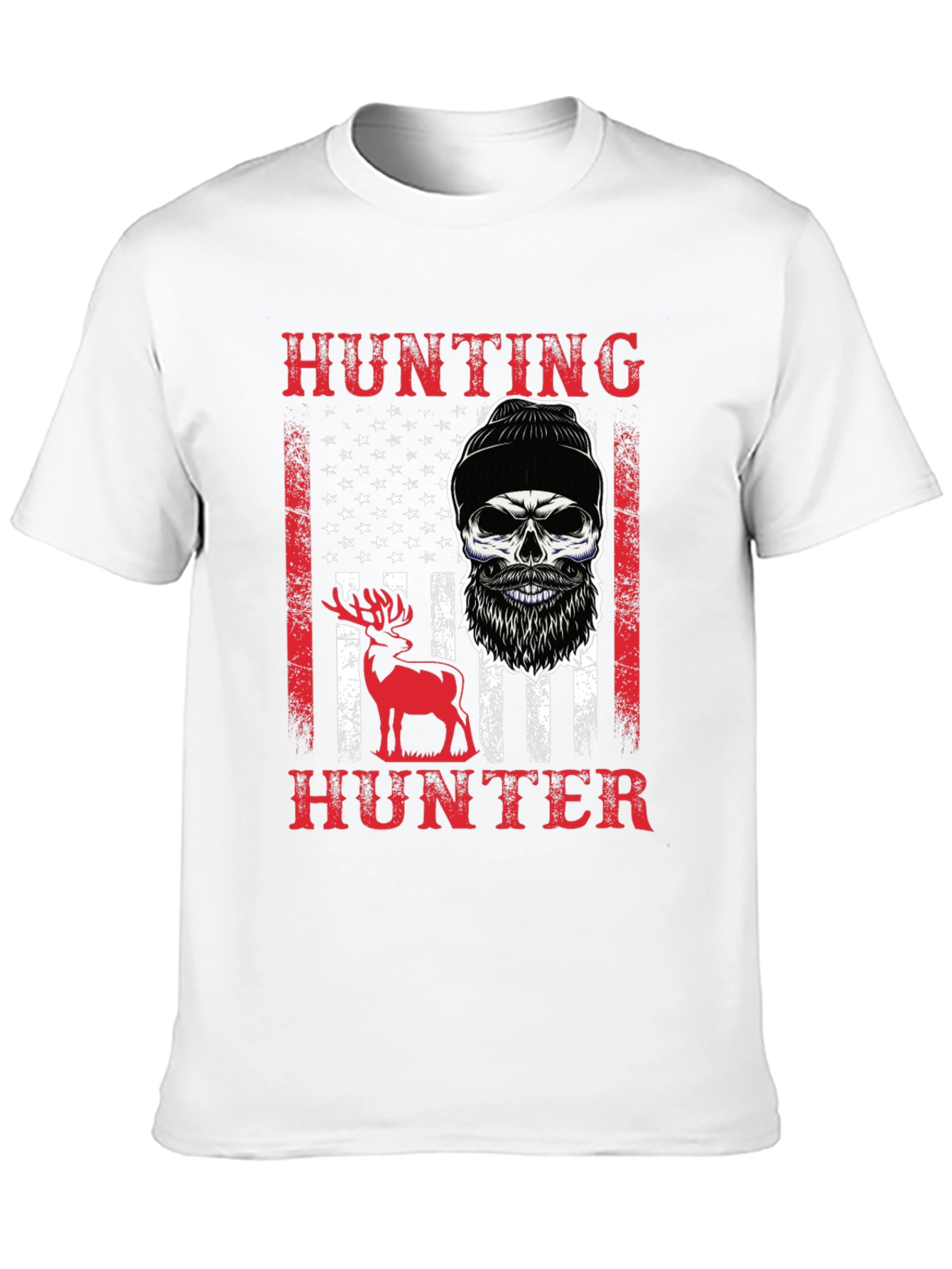 Hunting Hunter T-Shirt Skull Deer USA Flag