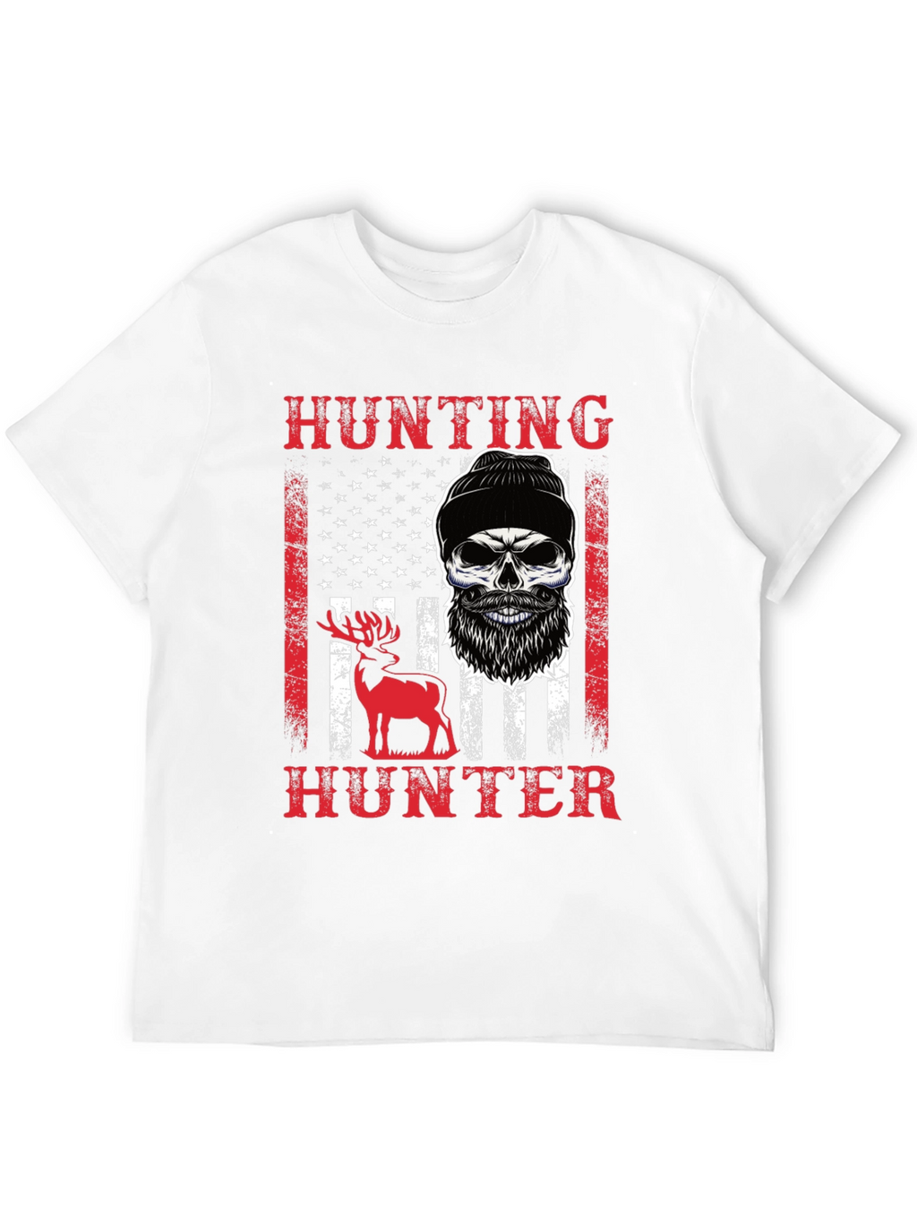 Hunting Hunter T-Shirt Skull Deer USA Flag