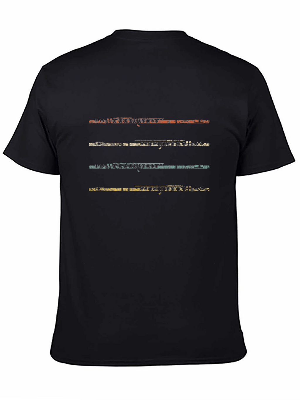 Retro Flute Player Black T-Shirt