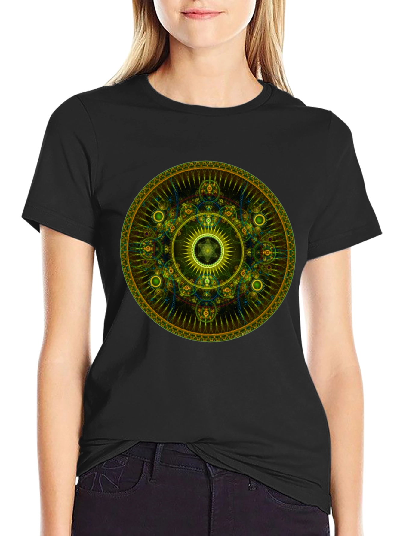 Geometric Mandala Graphic Tee - Stylish Mens Black T-Shirt