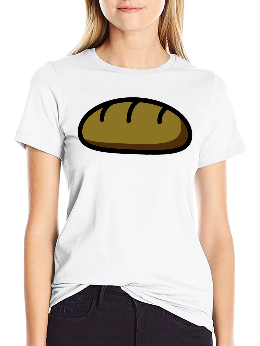 Funny Bread Cartoon Graphic T-Shirt - Black