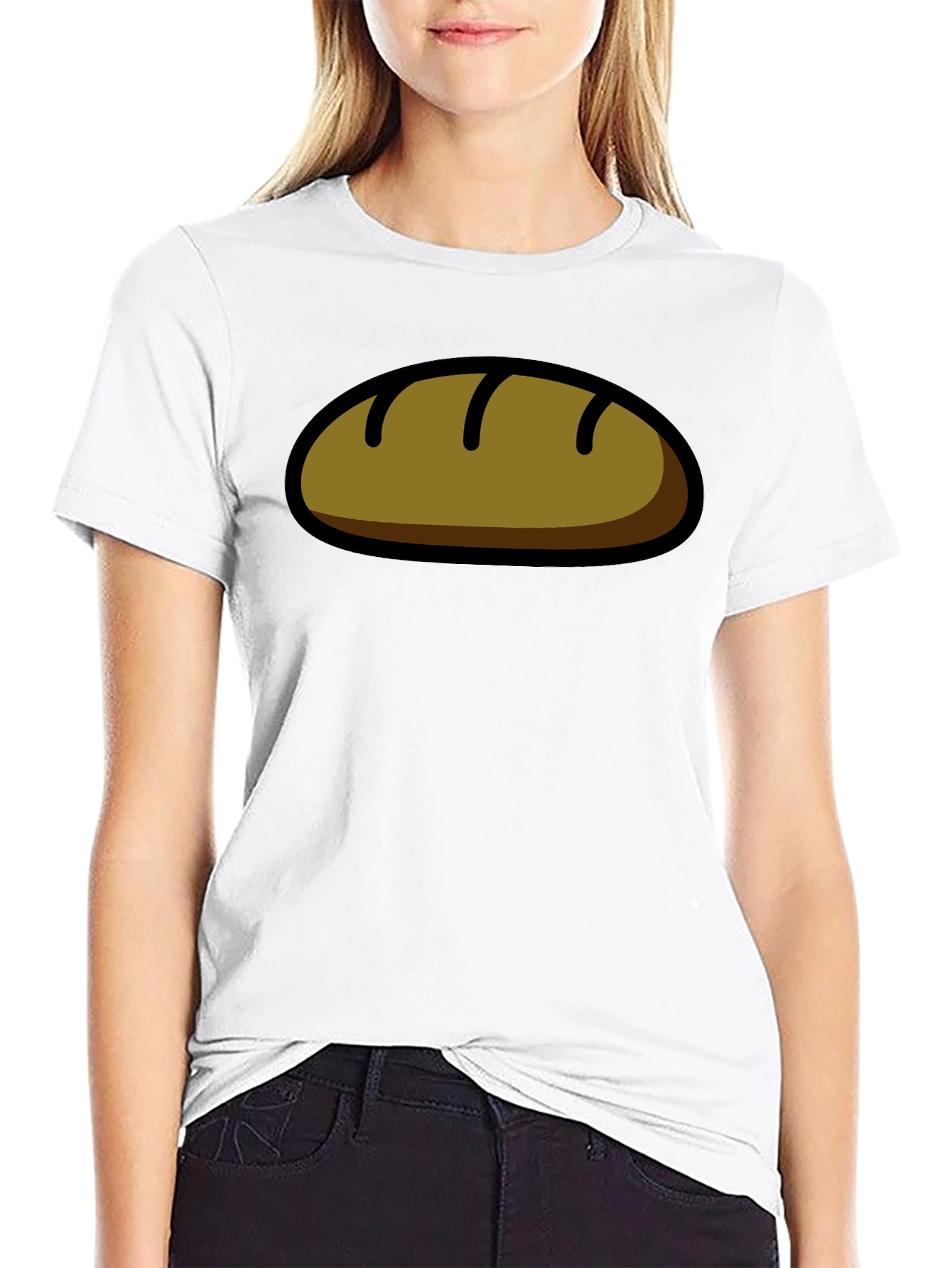 Funny Bread Cartoon Graphic T-Shirt - Black