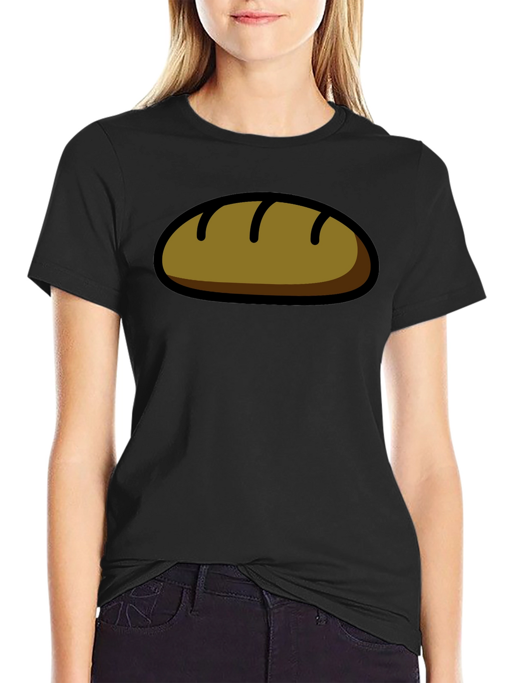 Funny Bread Cartoon Graphic T-Shirt - Black