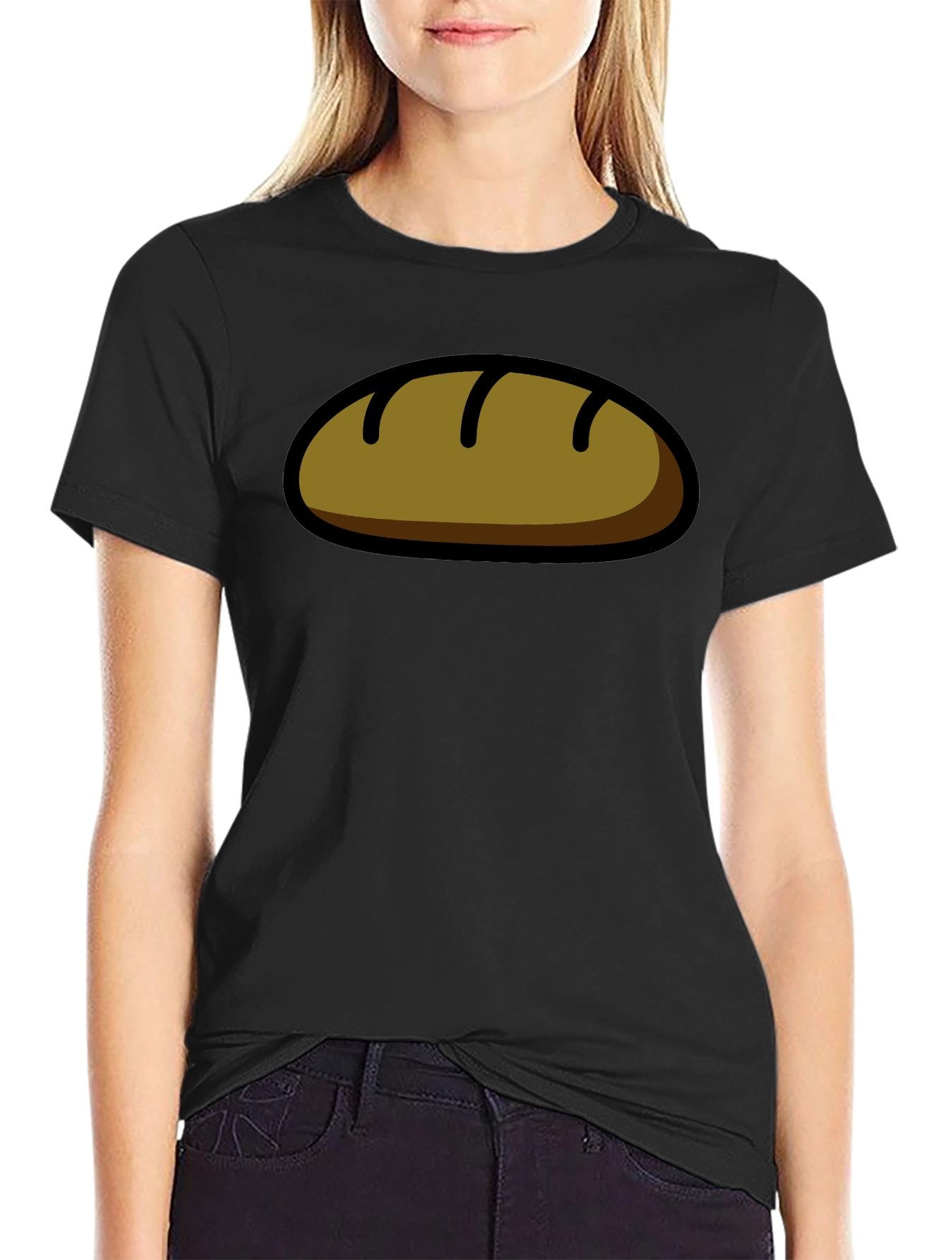 Funny Bread Cartoon Graphic T-Shirt - Black