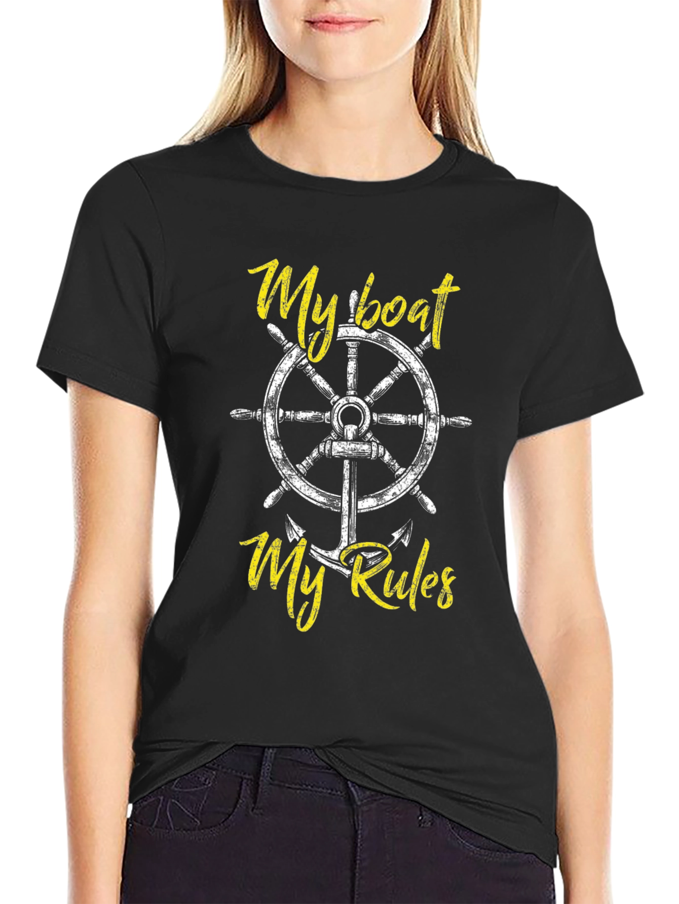 My Boat My Rules Black Cotton T-Shirt