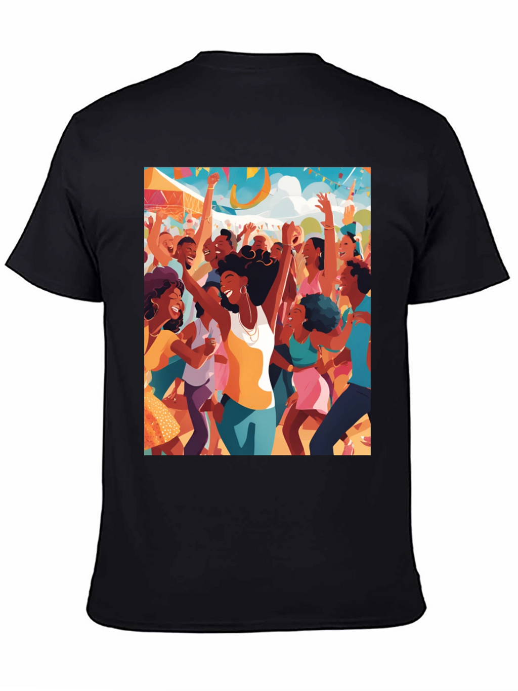 Festive Crowd Graphic Tee - Black Cotton Comfort