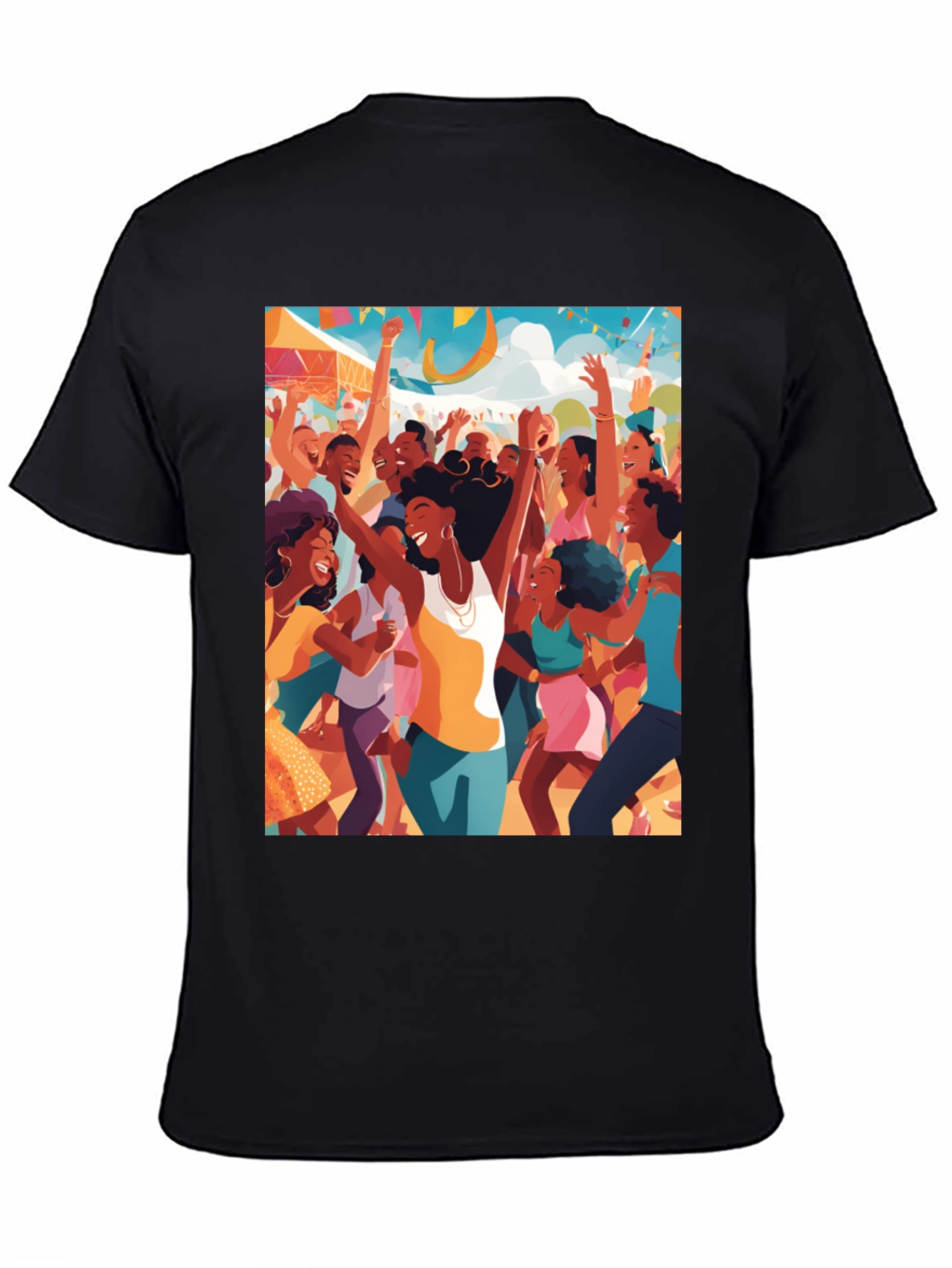 Festive Crowd Graphic Tee - Black Cotton Comfort