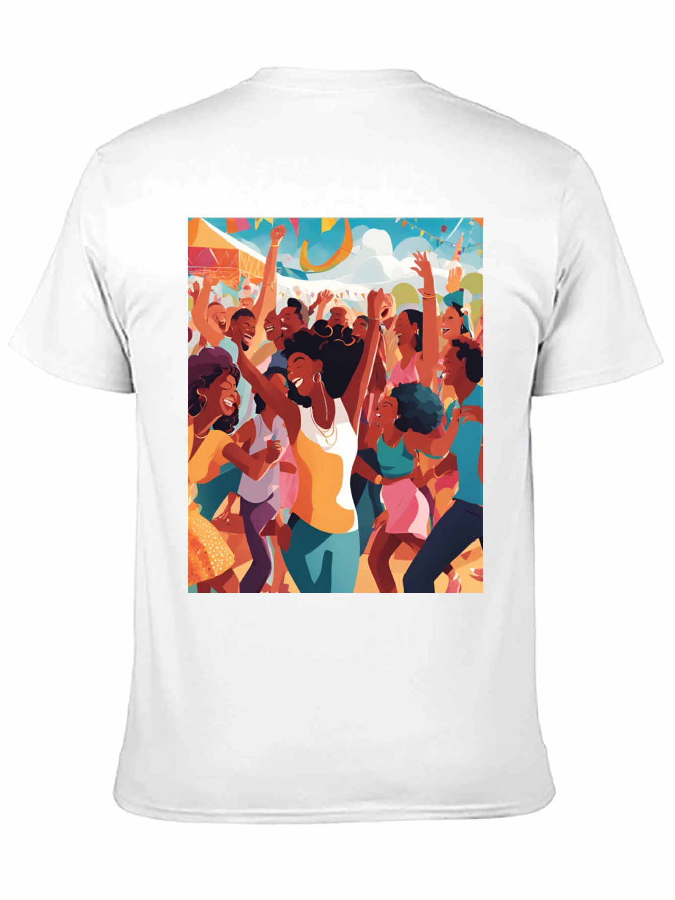 Festive Crowd Graphic Tee - Black Cotton Comfort