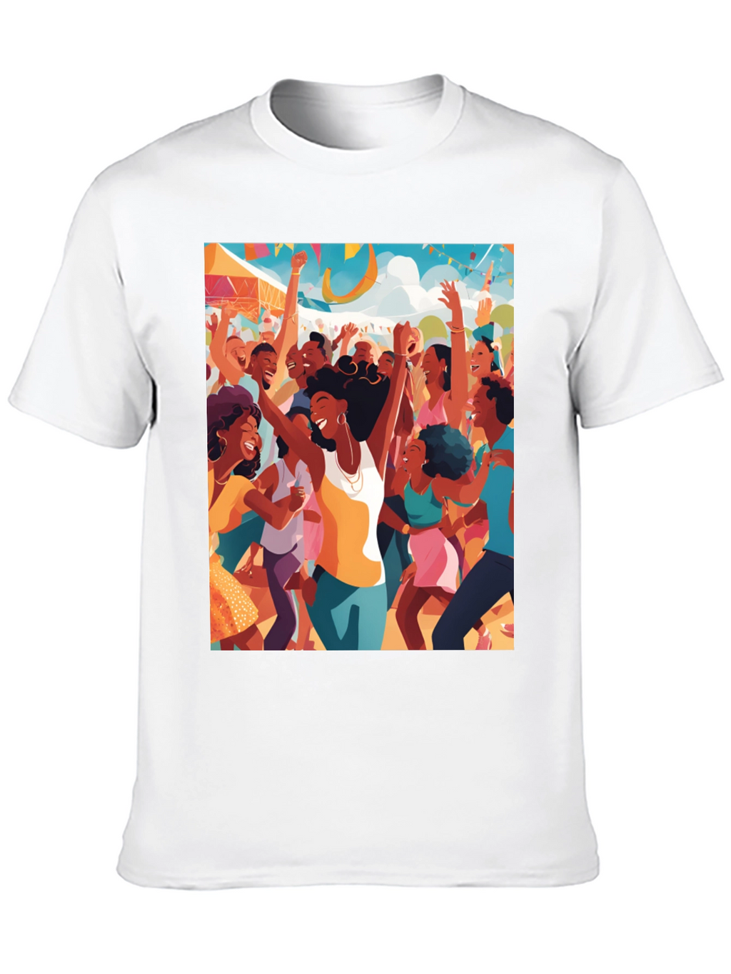 Festive Crowd Graphic Tee - Black Cotton Comfort