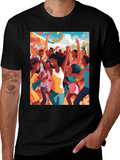 Festive Crowd Graphic Tee - Black Cotton Comfort