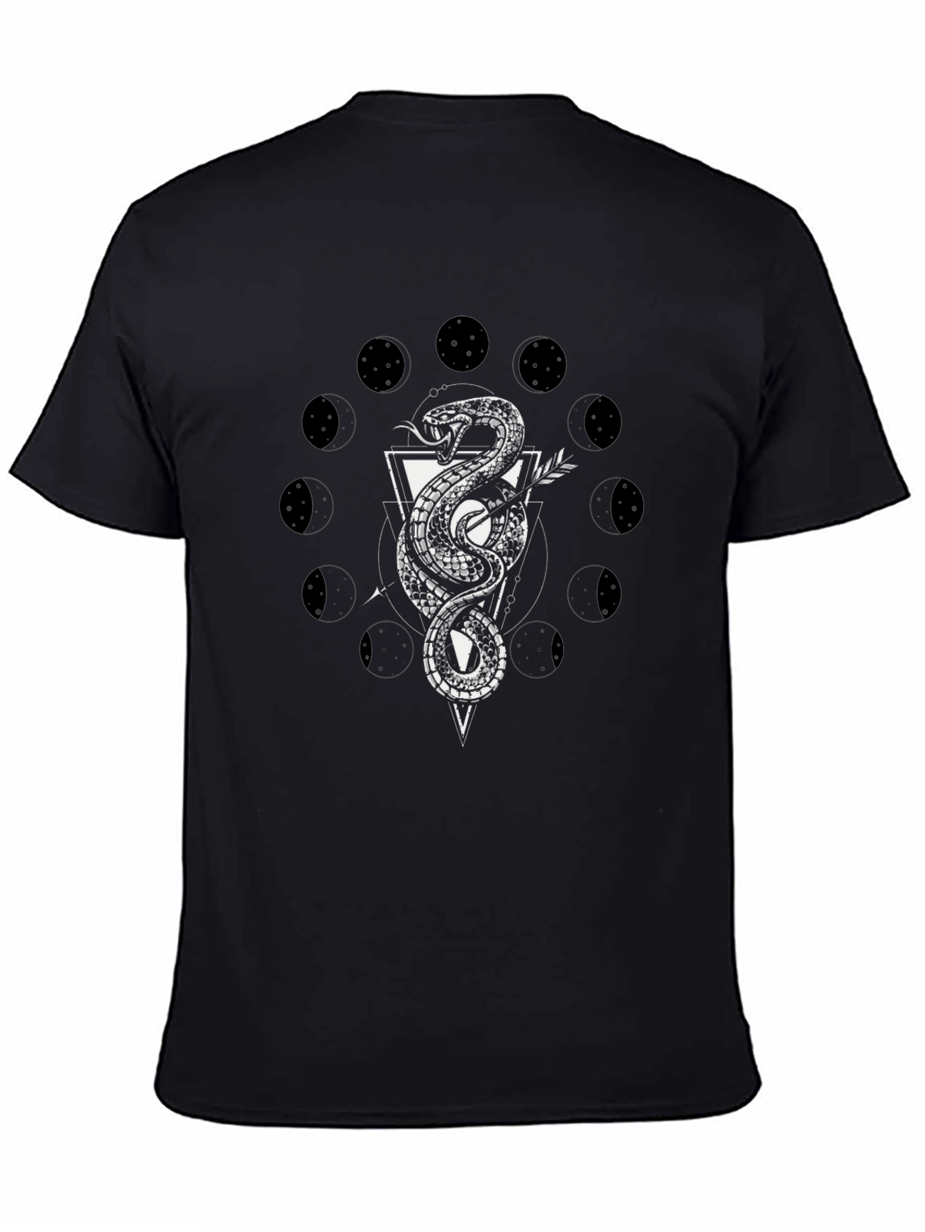 Snake Moon Phase Graphic Tee - Black Cotton T-Shirt