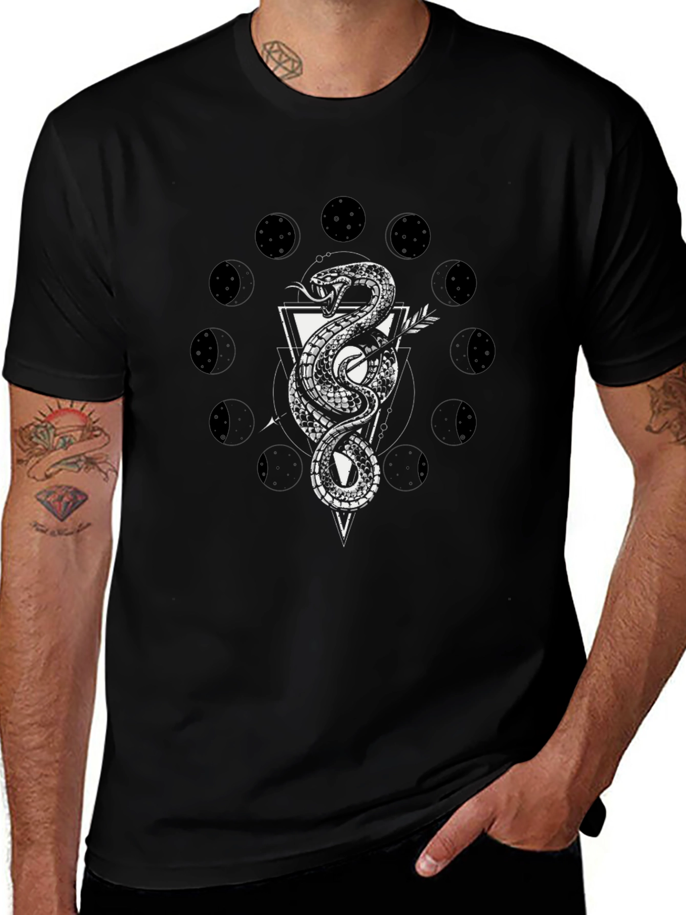 Snake Moon Phase Graphic Tee - Black Cotton T-Shirt