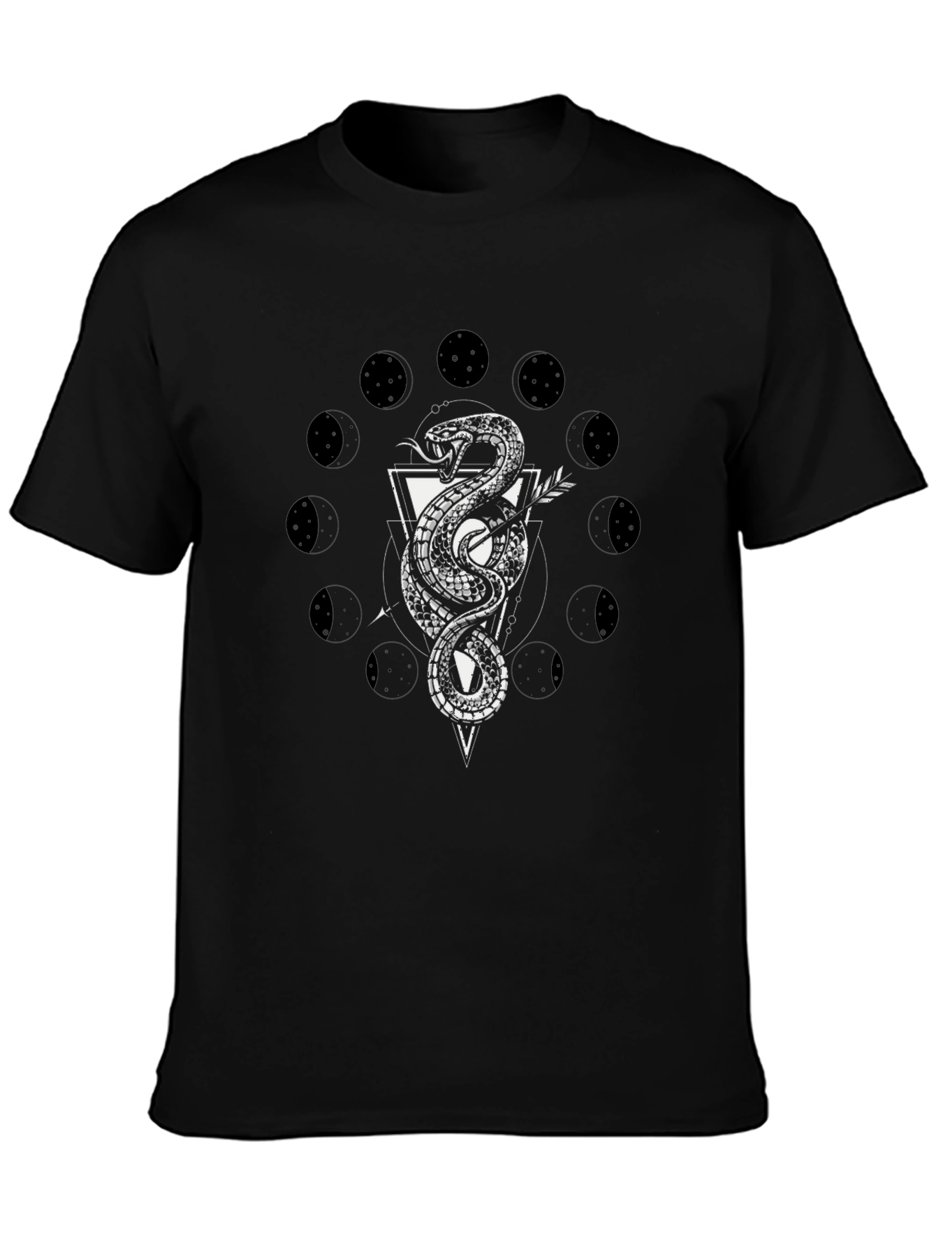 Snake Moon Phase Graphic Tee - Black Cotton T-Shirt