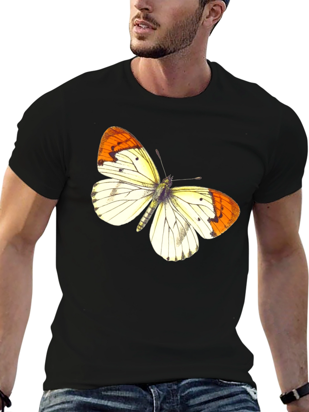 Butterfly Graphic Print Black T-Shirt