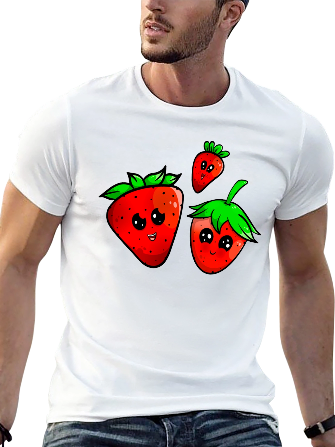 Cute Strawberry Graphic Black T-Shirt