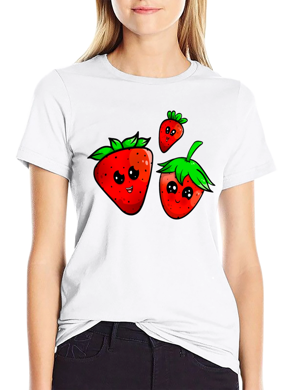 Cute Strawberry Graphic Black T-Shirt
