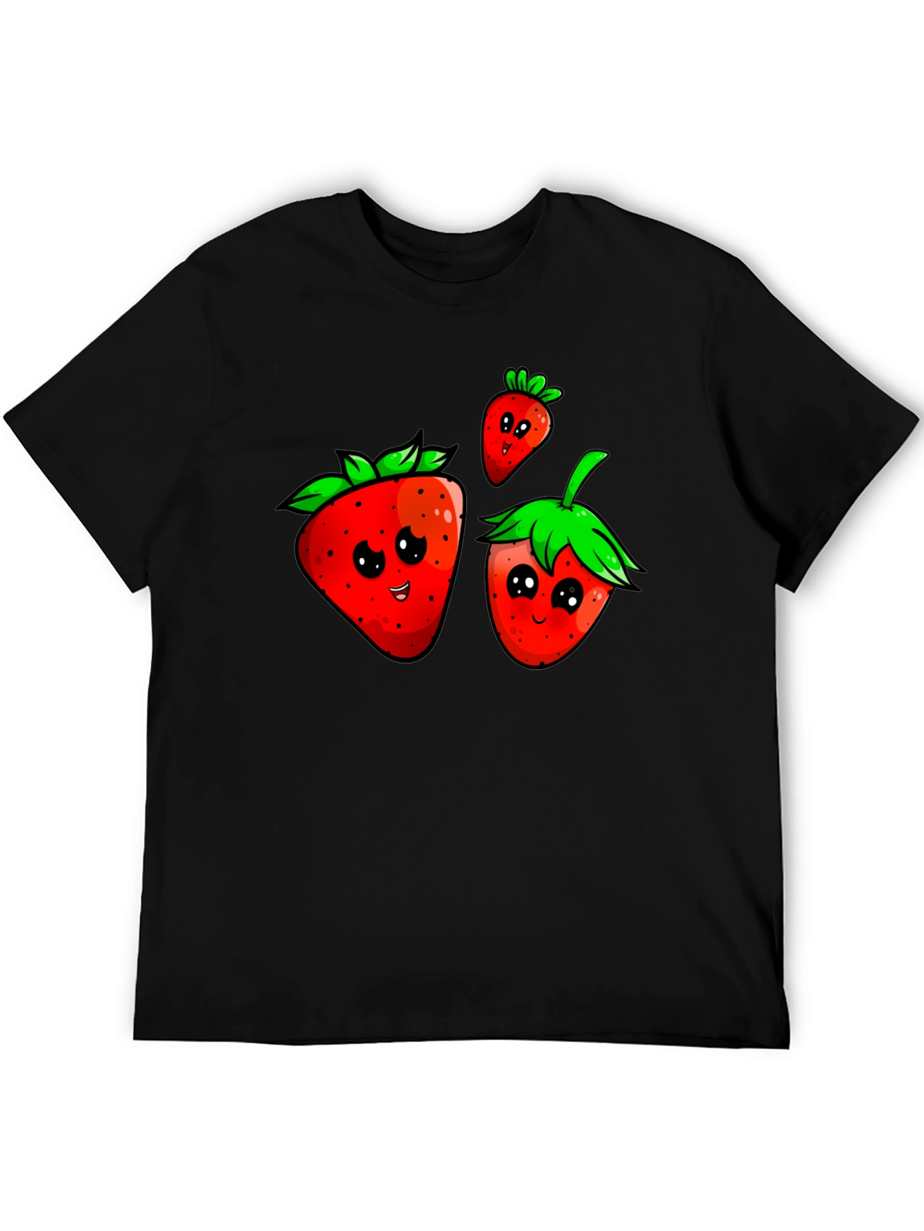 Cute Strawberry Graphic Black T-Shirt