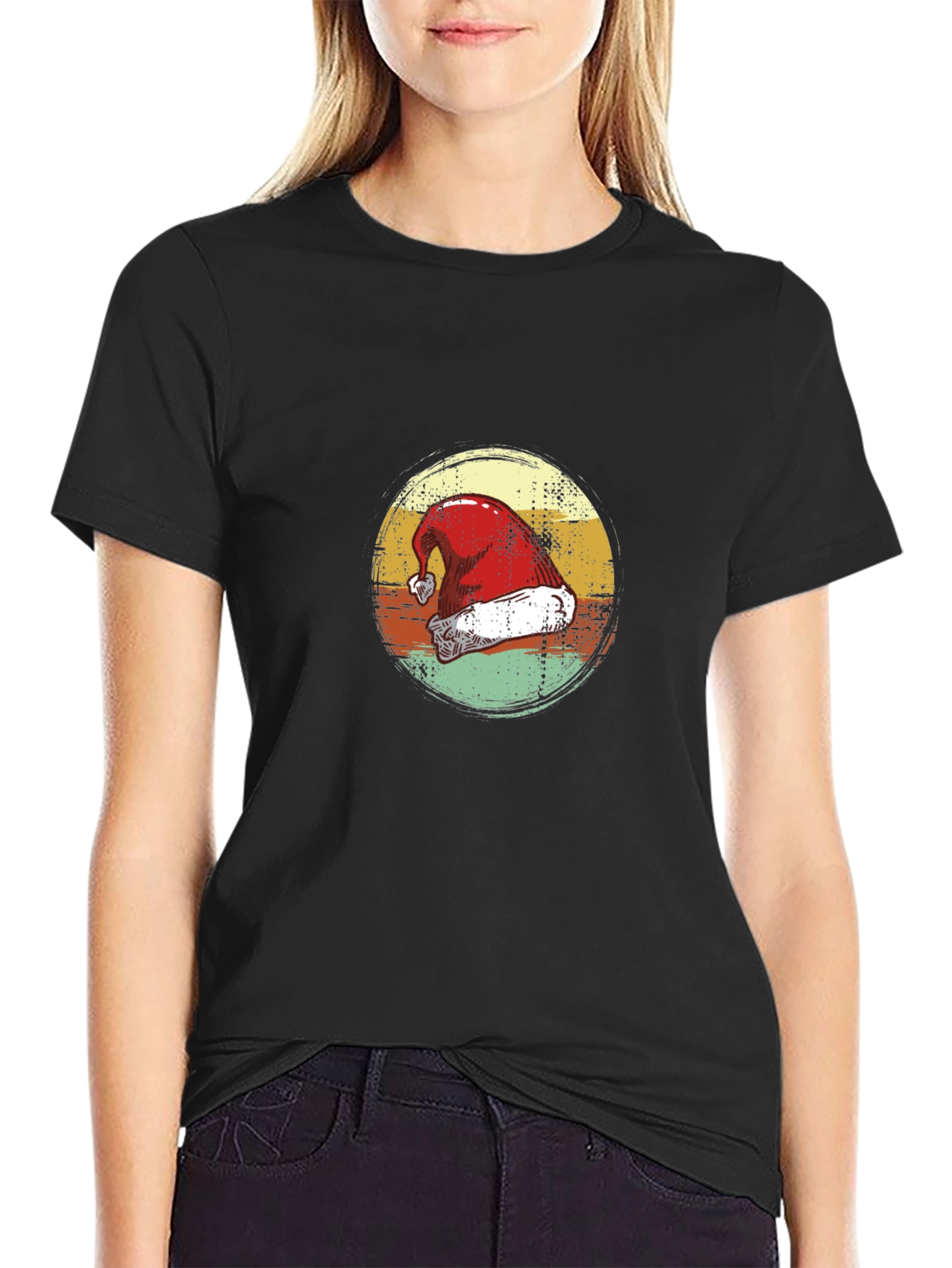 Retro Santa Hat Graphic Tee - Holiday Style