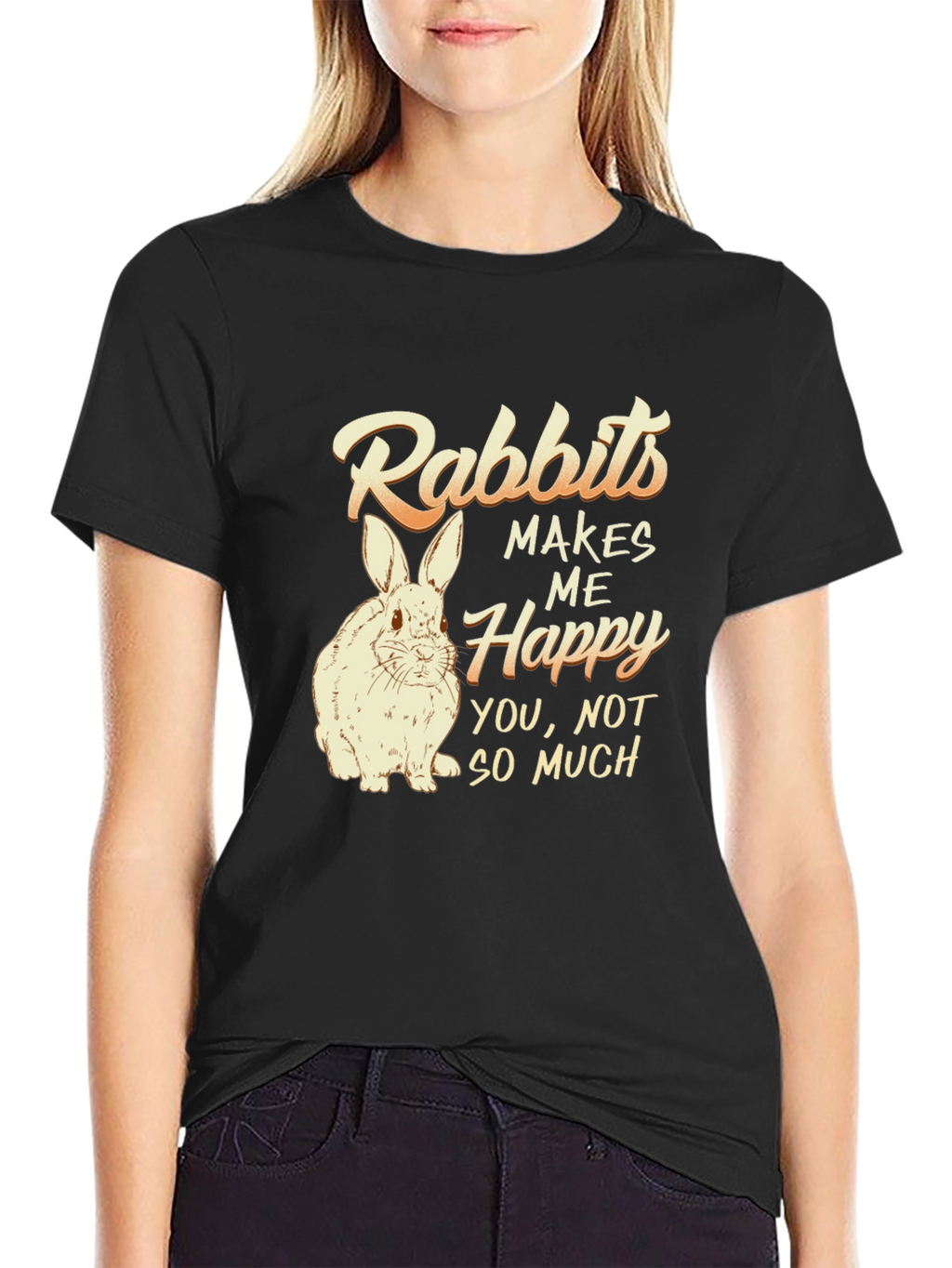 Rabbits Make Me Happy Mens Black T-Shirt