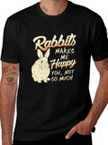 Rabbits Make Me Happy Mens Black T-Shirt