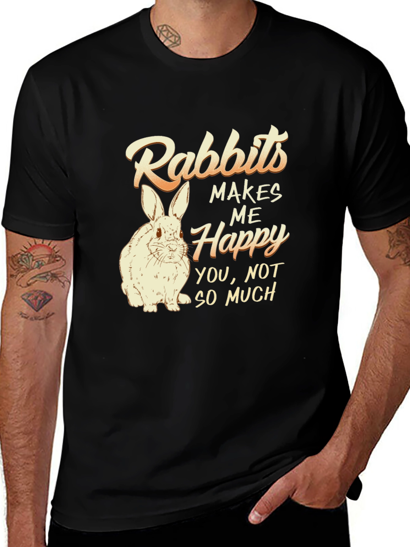 Rabbits Make Me Happy Mens Black T-Shirt