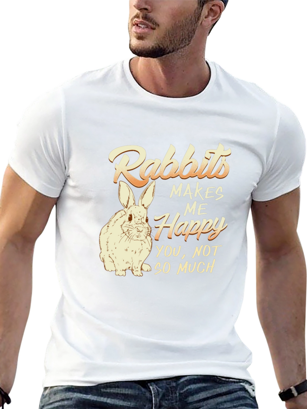 Rabbits Make Me Happy Mens Black T-Shirt