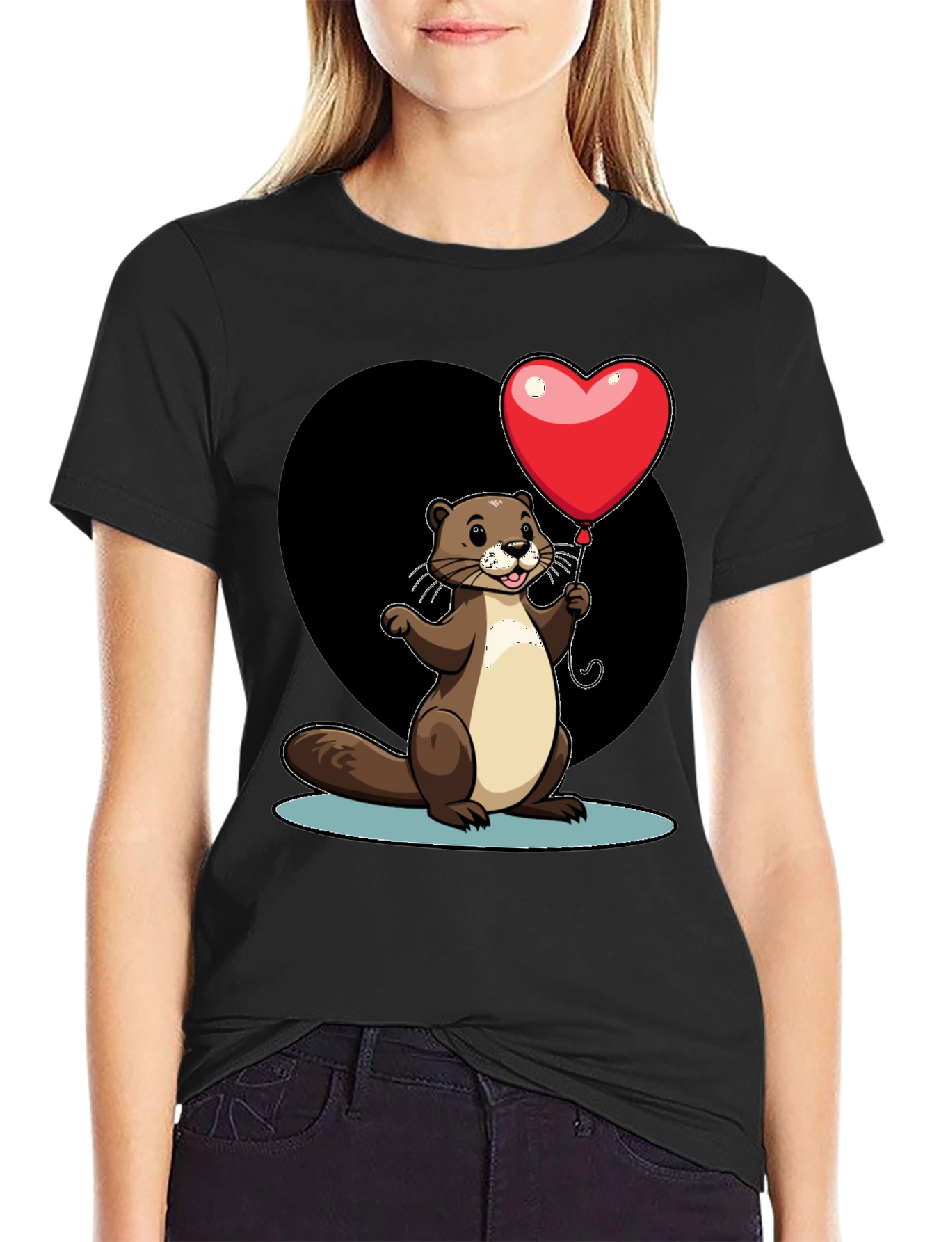 Heart Balloon Otter Graphic Tee - Valentines Day