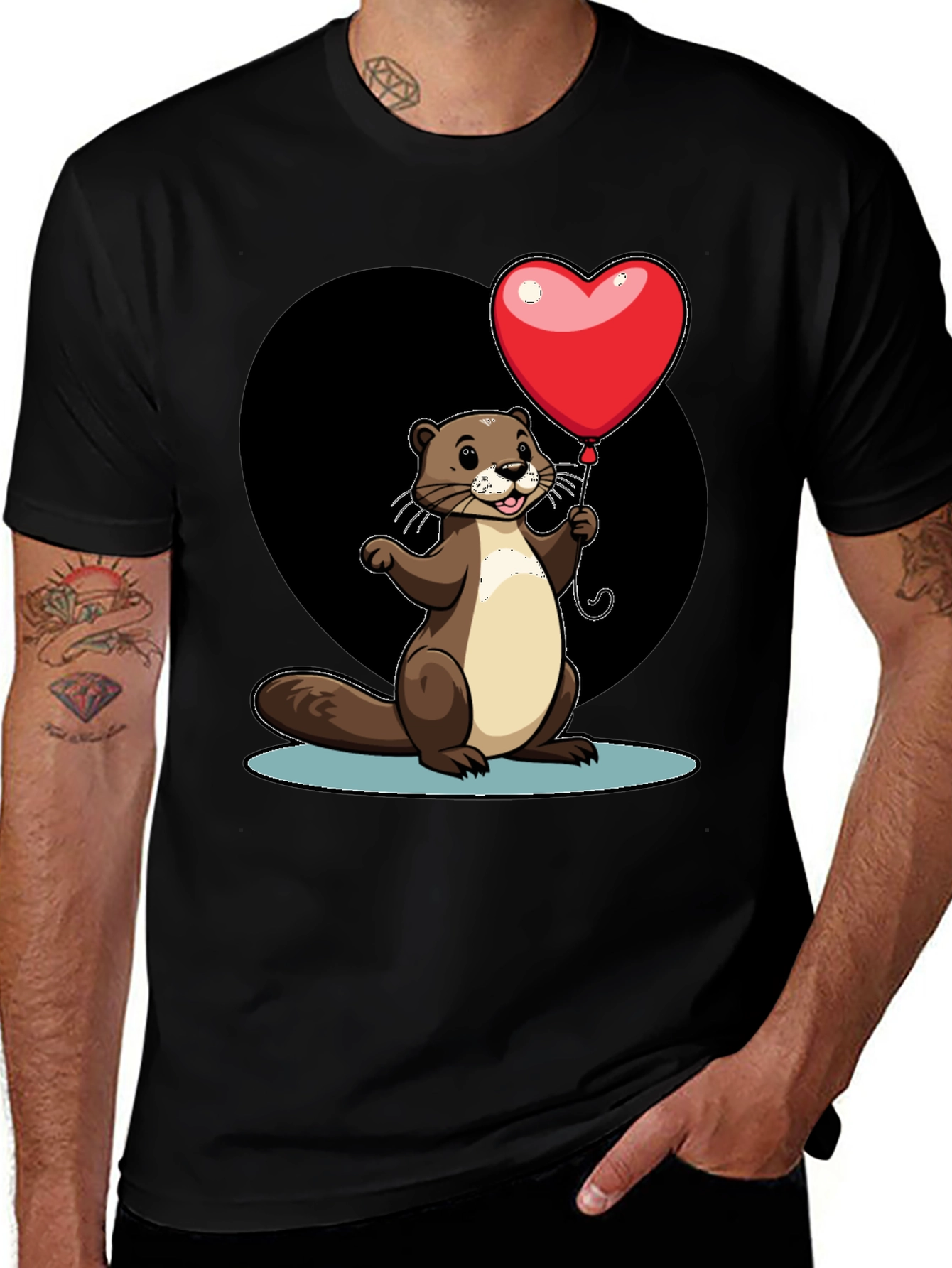 Heart Balloon Otter Graphic Tee - Valentines Day