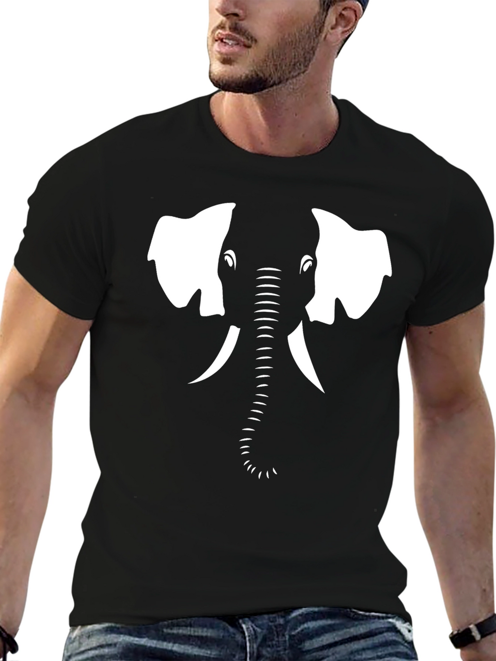 Elephant Face Graphic T-Shirt - Black