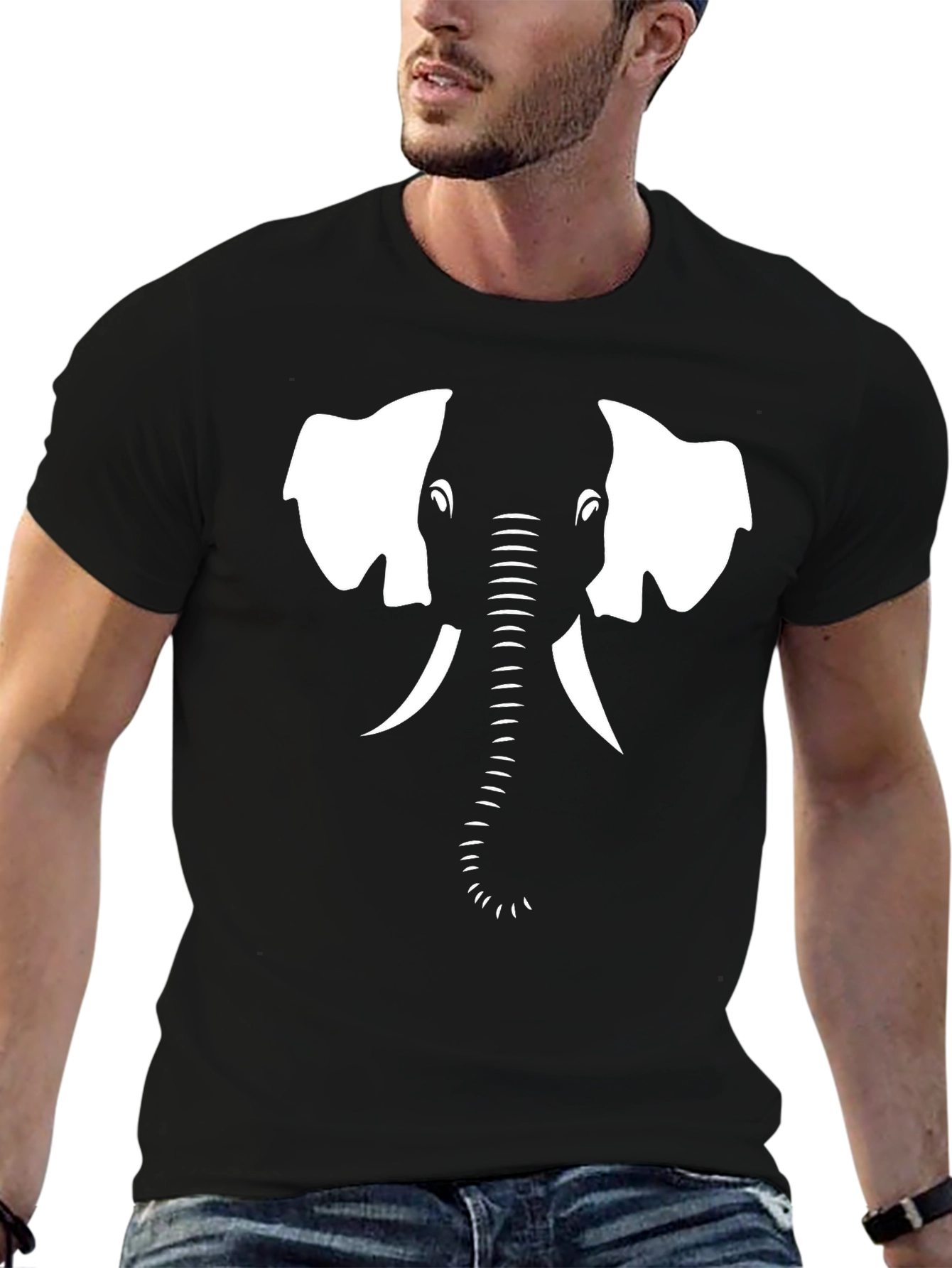 Elephant Face Graphic T-Shirt - Black