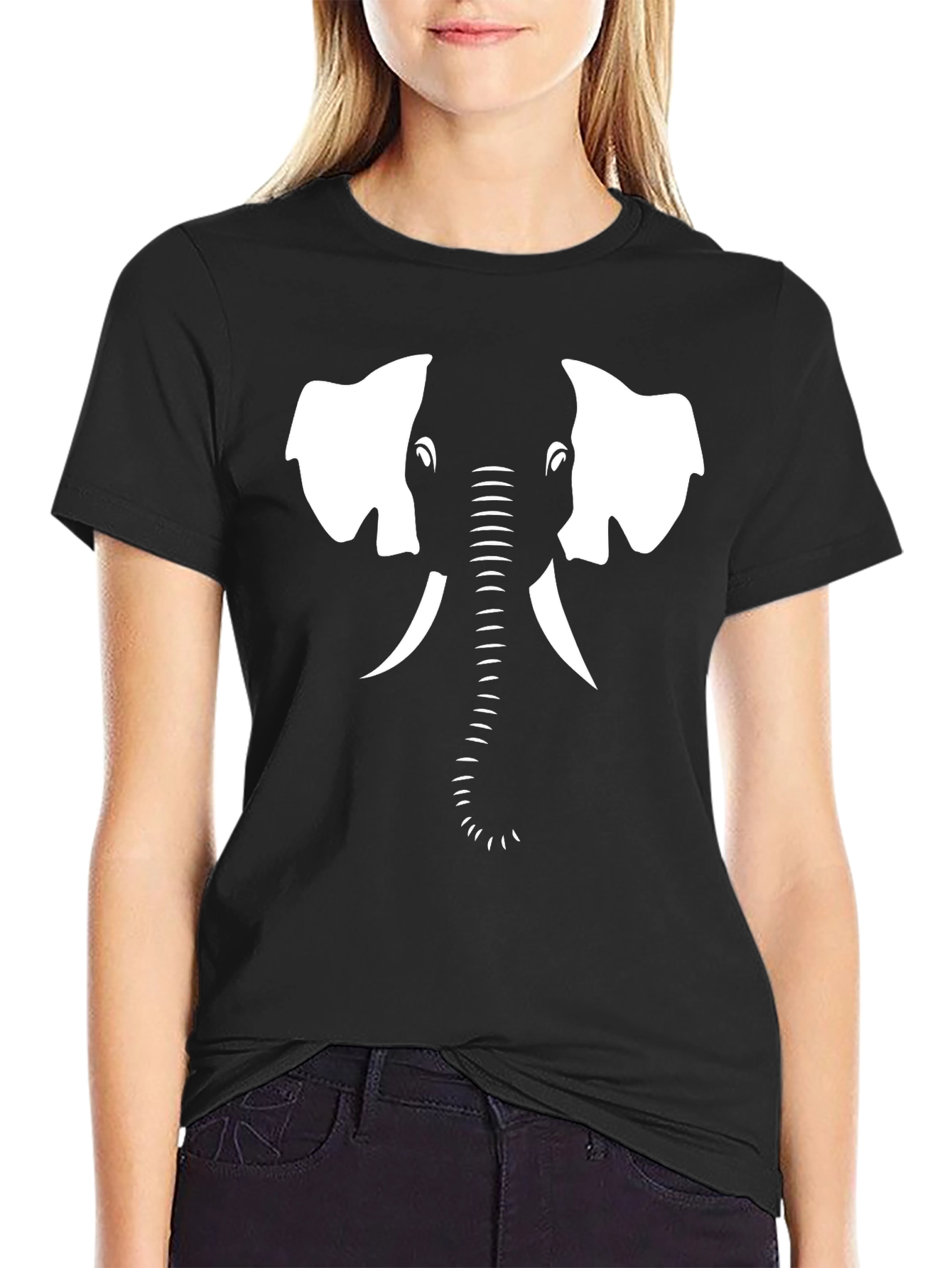 Elephant Face Graphic T-Shirt - Black