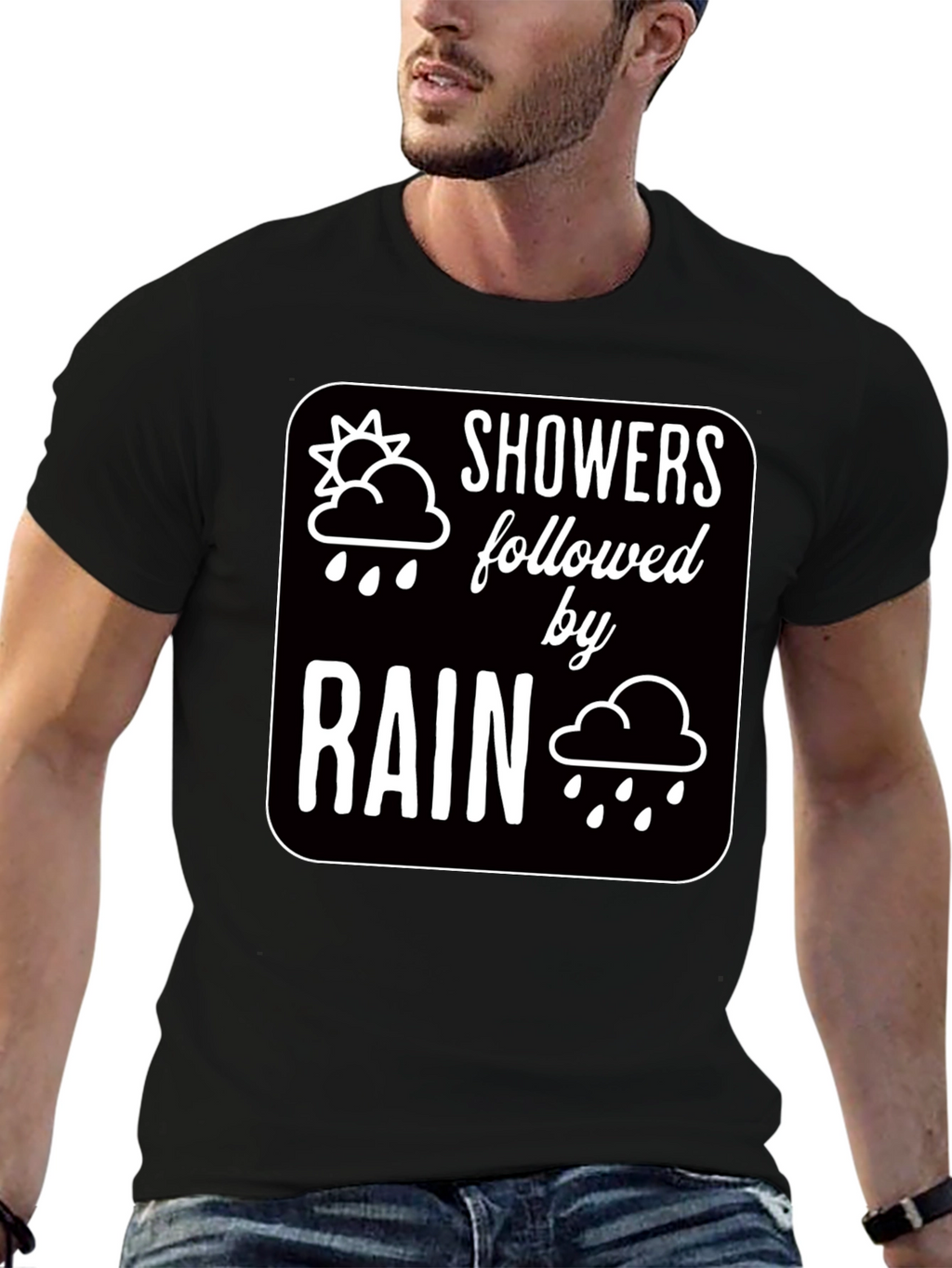 Showers Followed by Rain Graphic Black T-Shirt