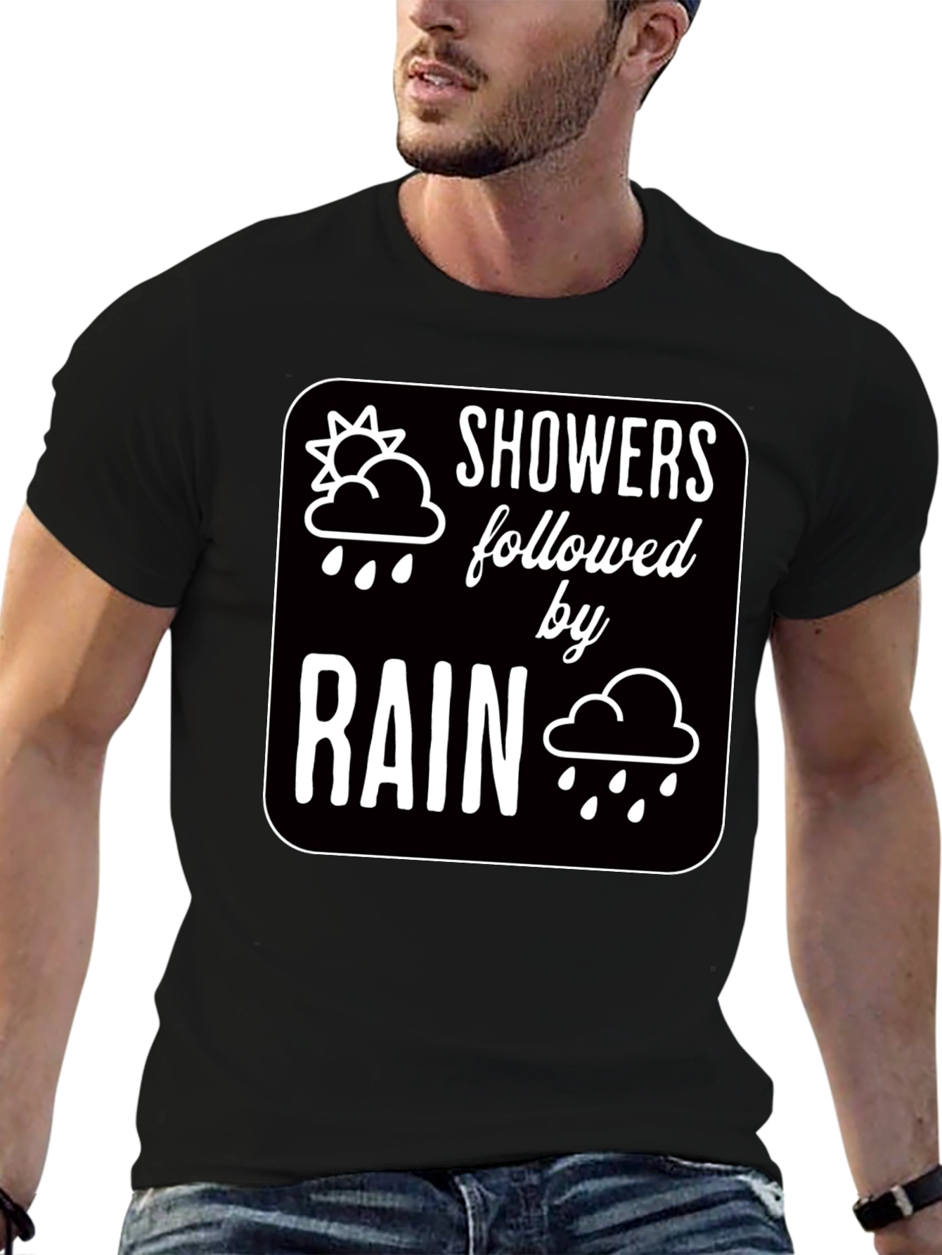 Showers Followed by Rain Graphic Black T-Shirt
