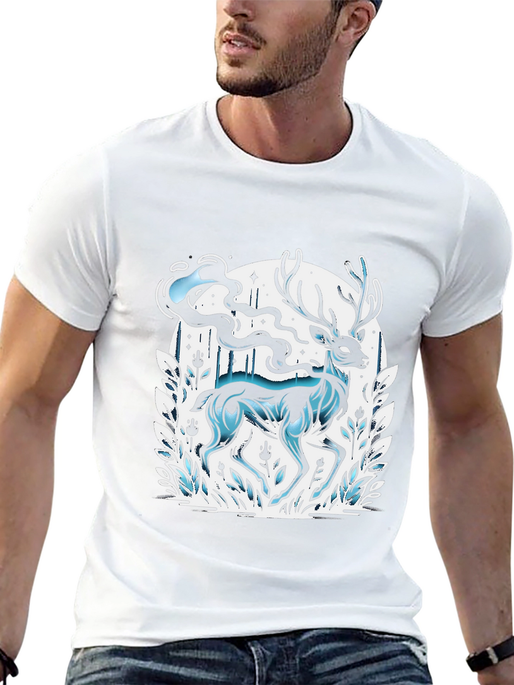 Mystic Deer Graphic Tee - Black Cotton Blend