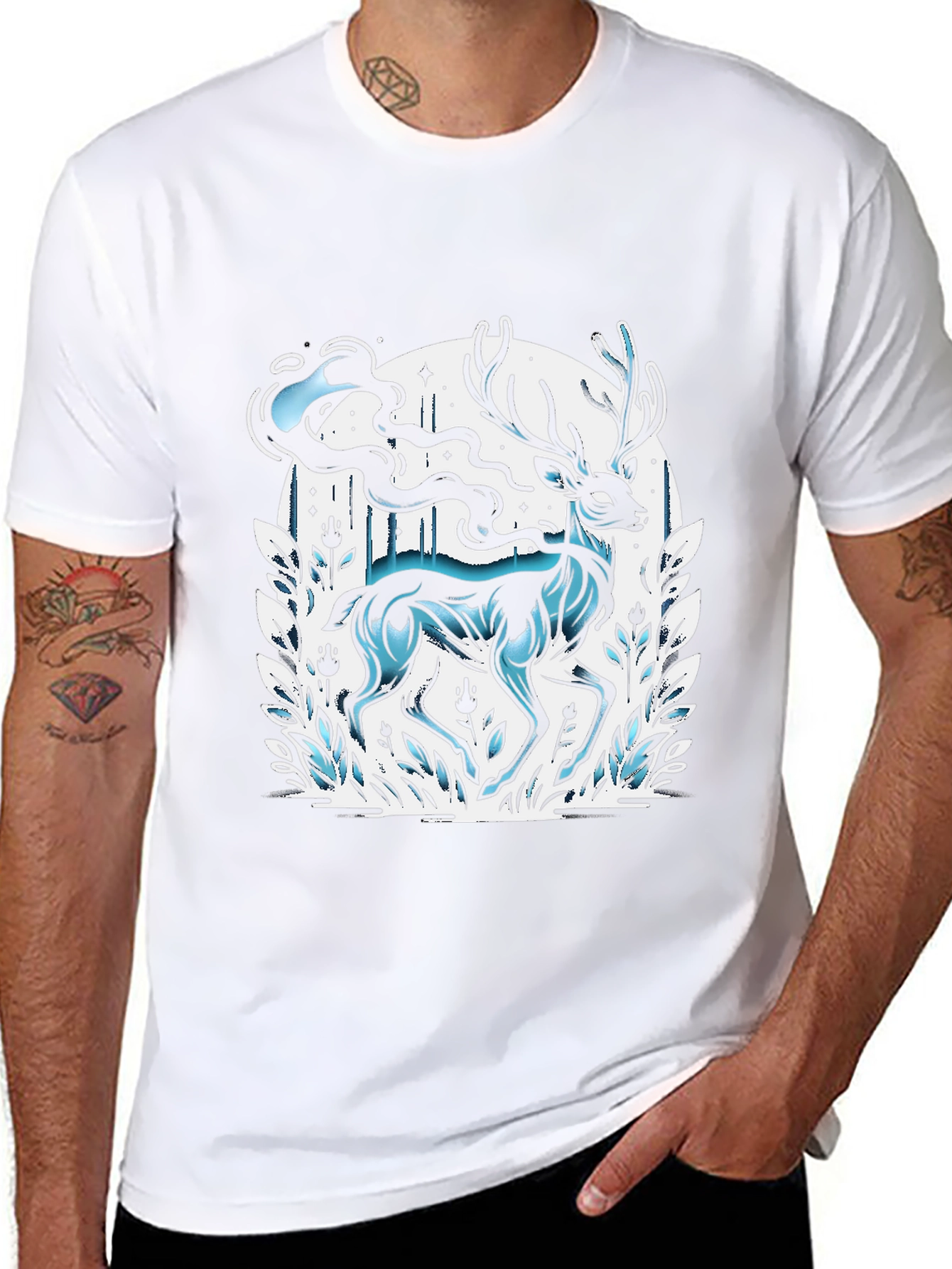 Mystic Deer Graphic Tee - Black Cotton Blend