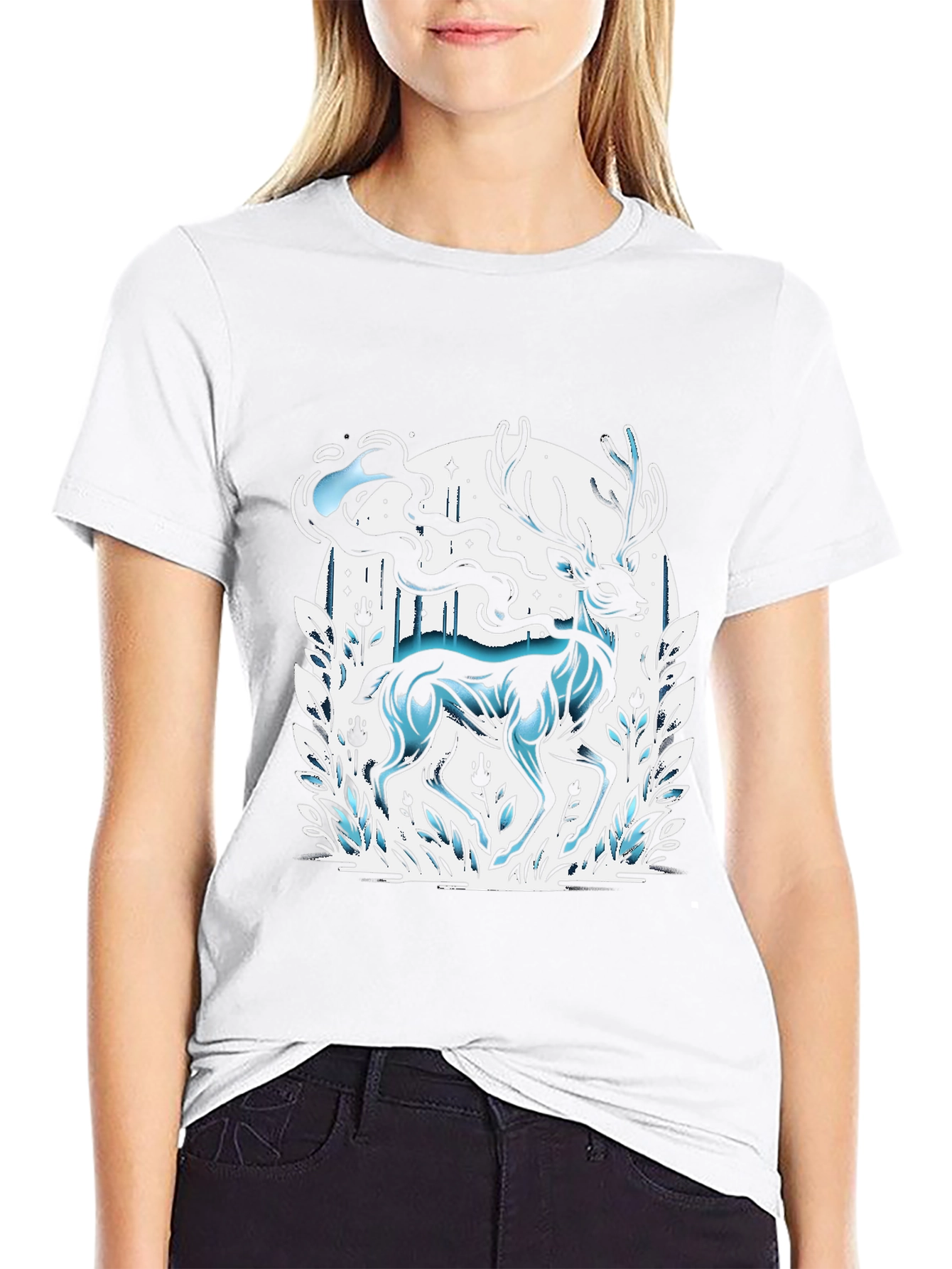 Mystic Deer Graphic Tee - Black Cotton Blend