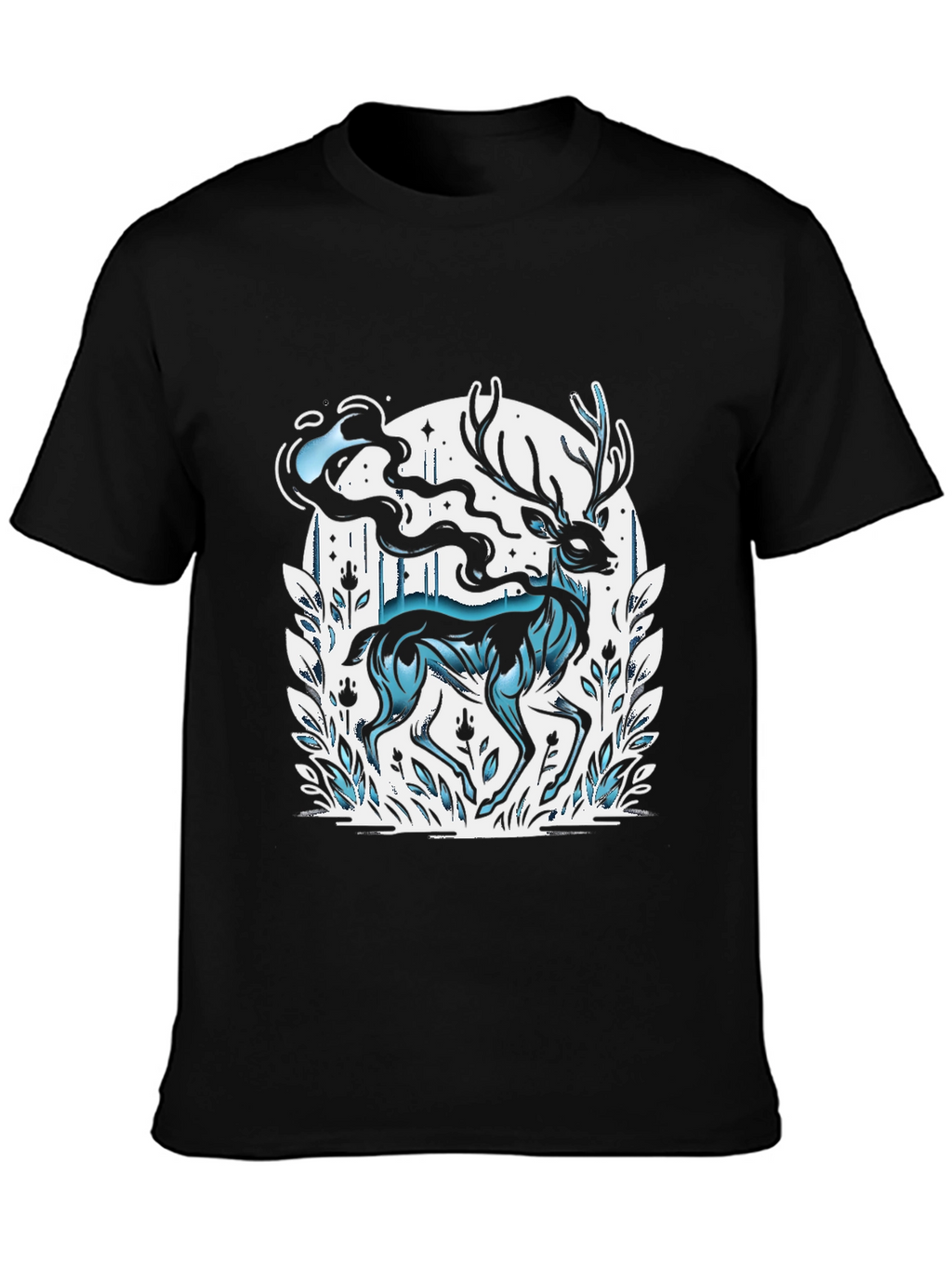 Mystic Deer Graphic Tee - Black Cotton Blend