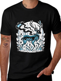 Mystic Deer Graphic Tee - Black Cotton Blend
