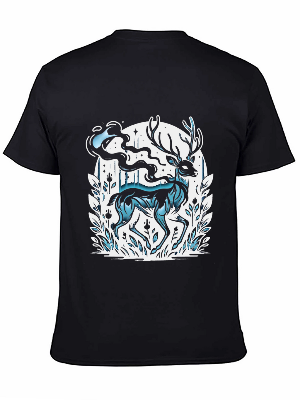 Mystic Deer Graphic Tee - Black Cotton Blend
